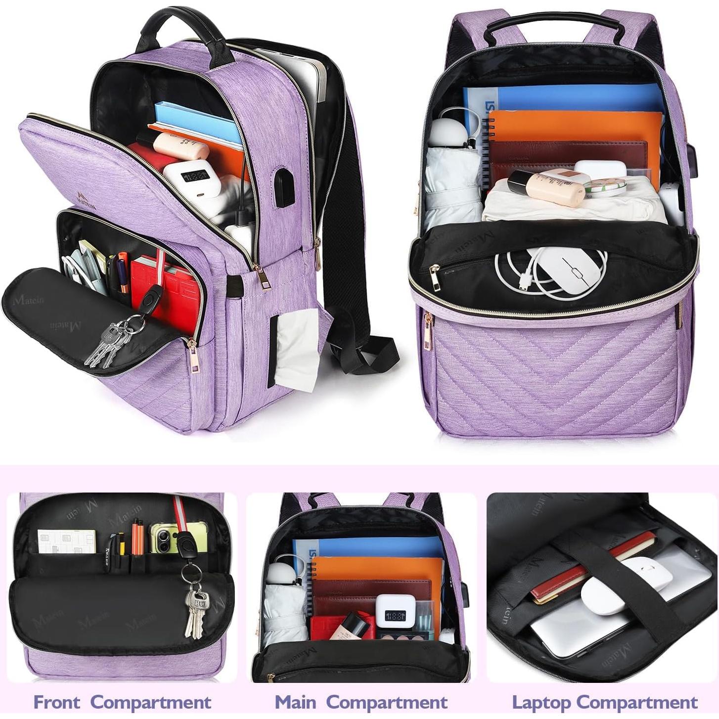 Mochila Antirrobo MATEIN 15.6" para Mujeres Púrpura Resistente al Agua