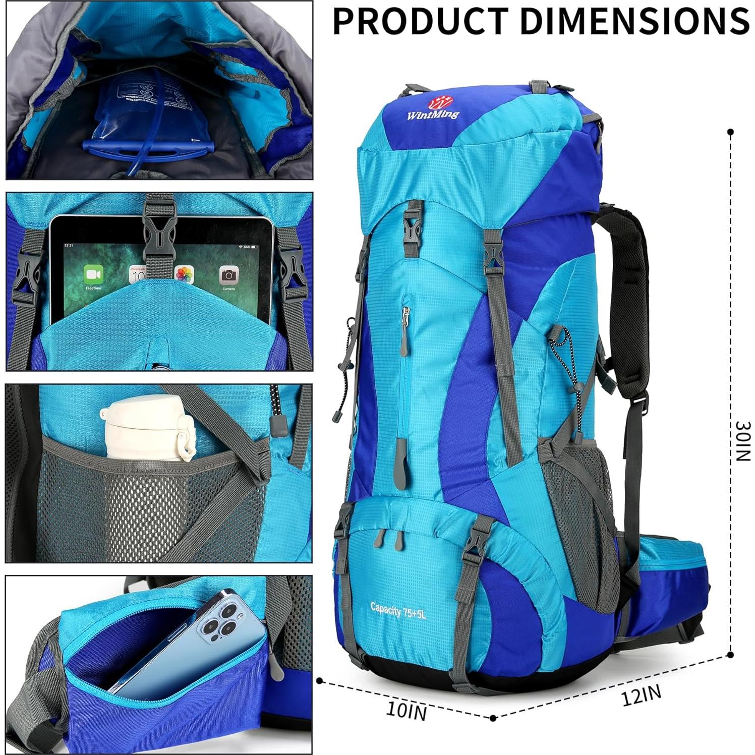 Mochila de Senderismo King'sGuard 75L Impermeable Azul