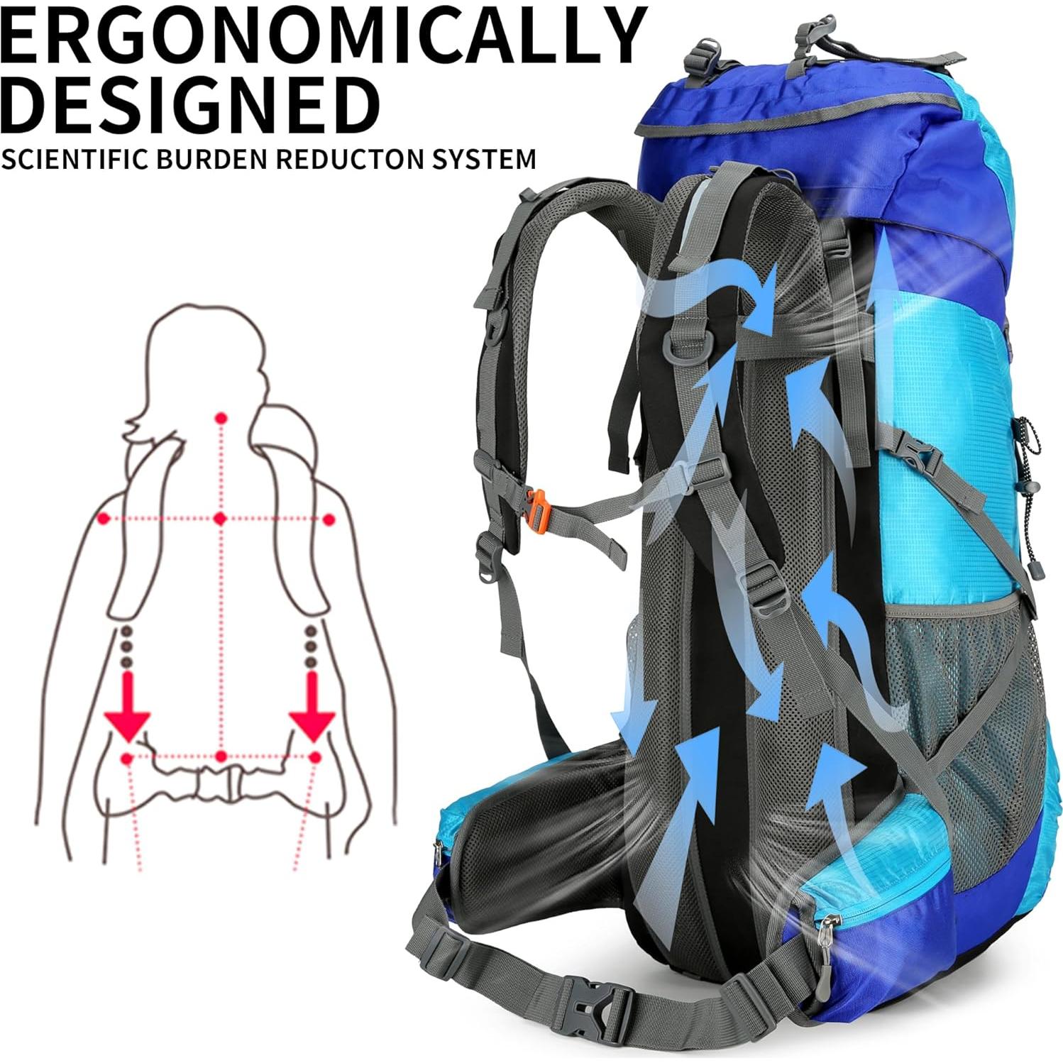 Mochila de Senderismo King'sGuard 75L Impermeable Azul