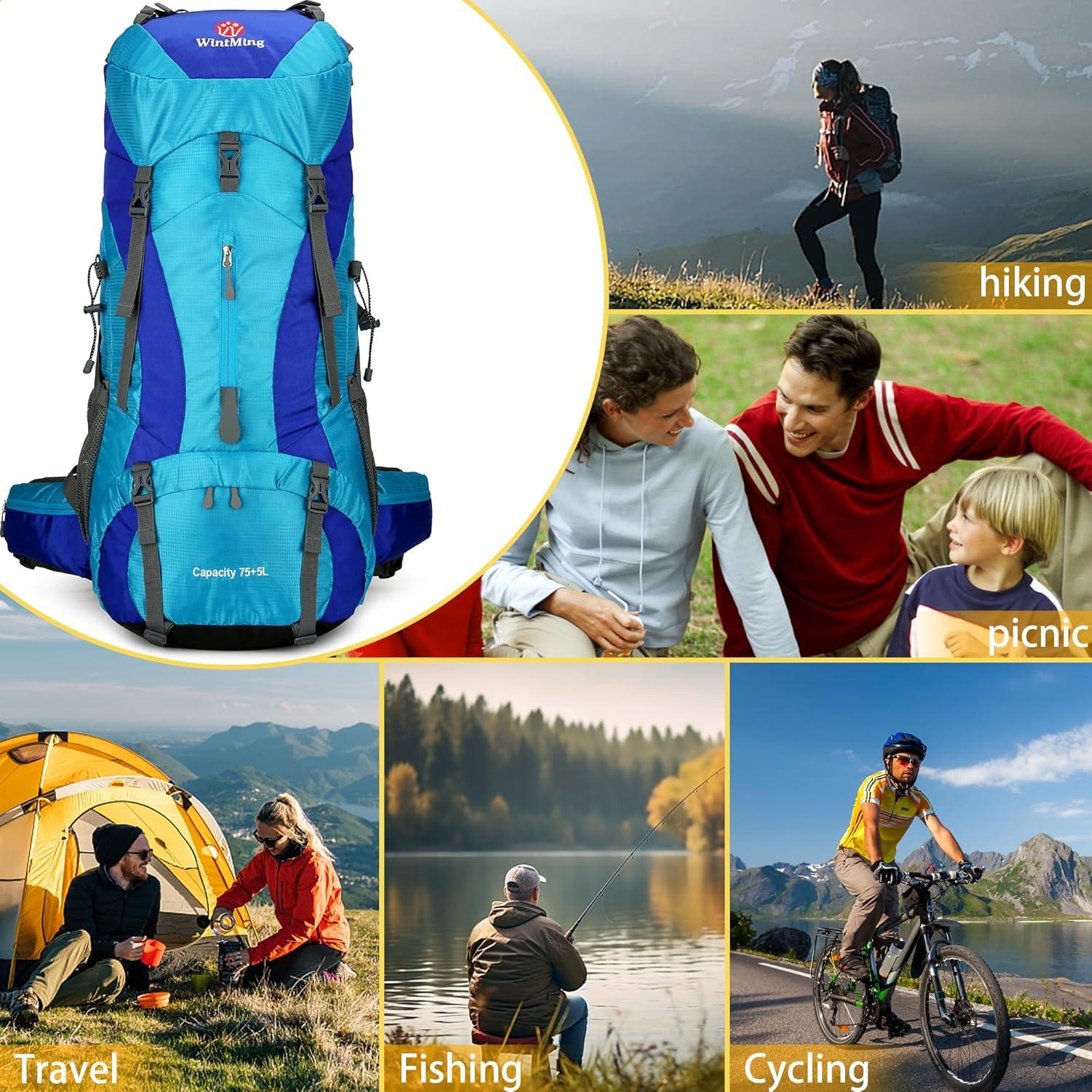 Mochila de Senderismo King'sGuard 75L Impermeable Azul