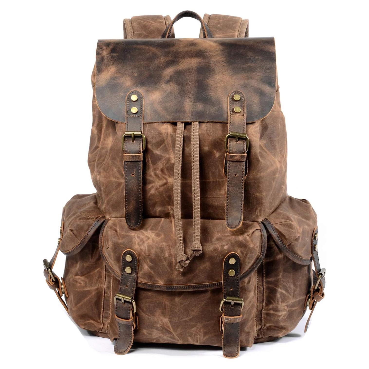 Mochila de Cuero WUDON para Hombres 46.7 cm Impermeable