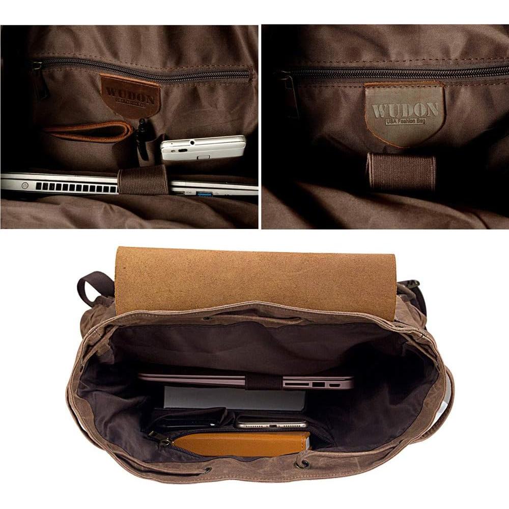 Mochila de Cuero WUDON para Hombres 46.7 cm Impermeable