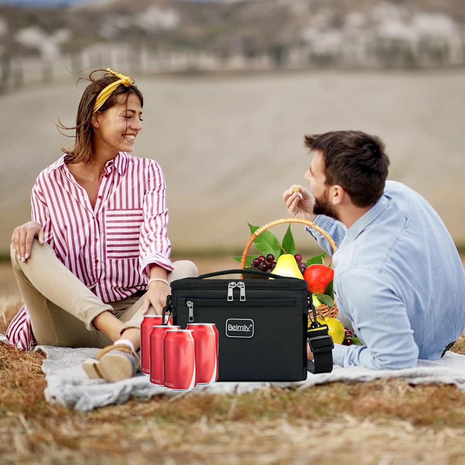 BEIMILY Lunch Box for Men/Women, Small Insulated Lunch Bag, Leak-Proof Soft Cooler Tote Bag, Reusable LunchBox for Work, Travel, Fitness, Picnic with Adjustable Shoulder Strap for Adults (Black)