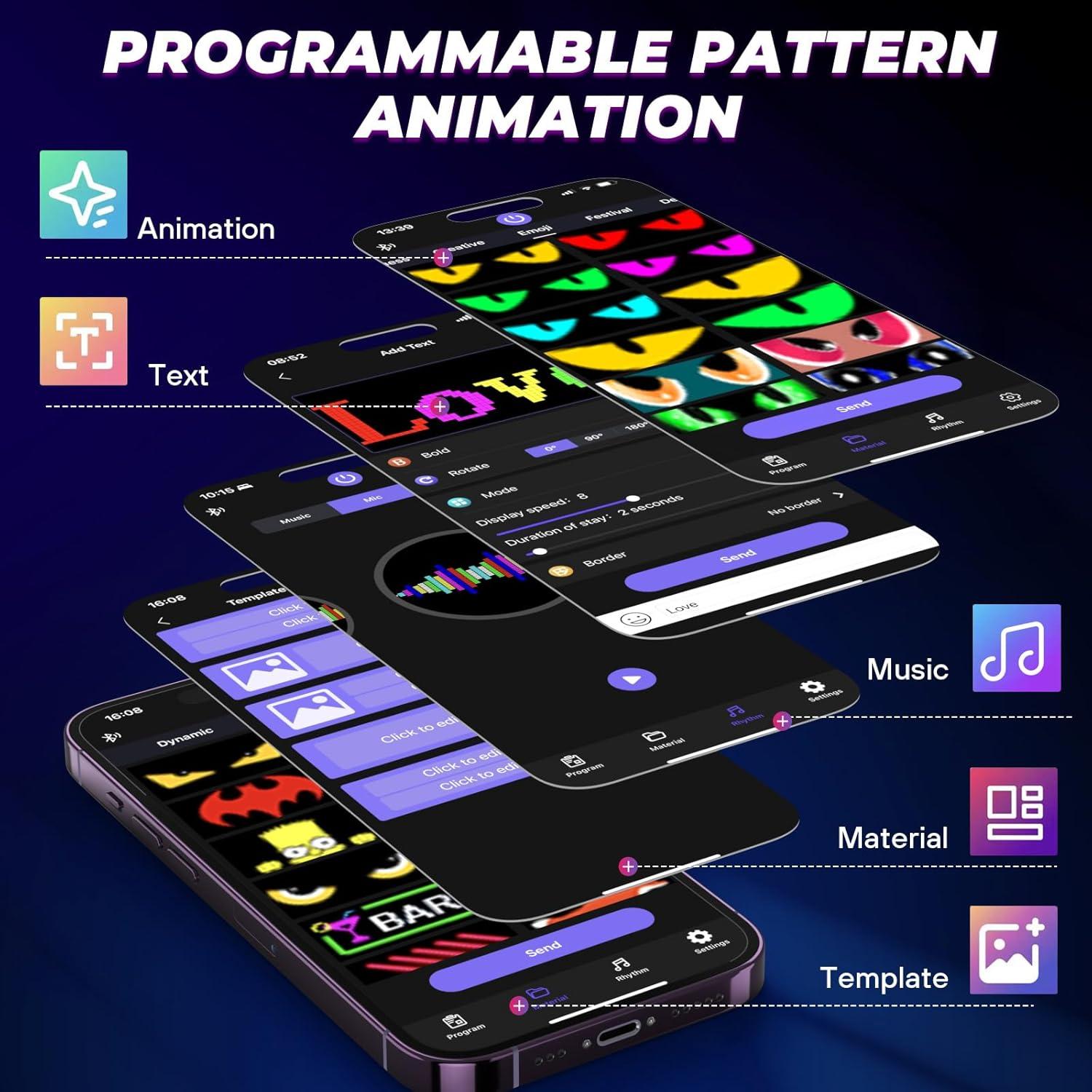 Double Row Devil Eyes Light for Car, 10.6''x4.7'' Flexible 5V/2A Digital Scrolling Multi Task Loop Playback LED Display, Bluetooth APP Control Custom Text Pattern LED Sign for Car Store Hotel