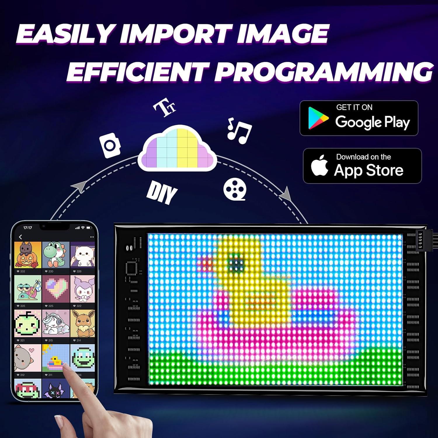 Double Row Devil Eyes Light for Car, 10.6''x4.7'' Flexible 5V/2A Digital Scrolling Multi Task Loop Playback LED Display, Bluetooth APP Control Custom Text Pattern LED Sign for Car Store Hotel