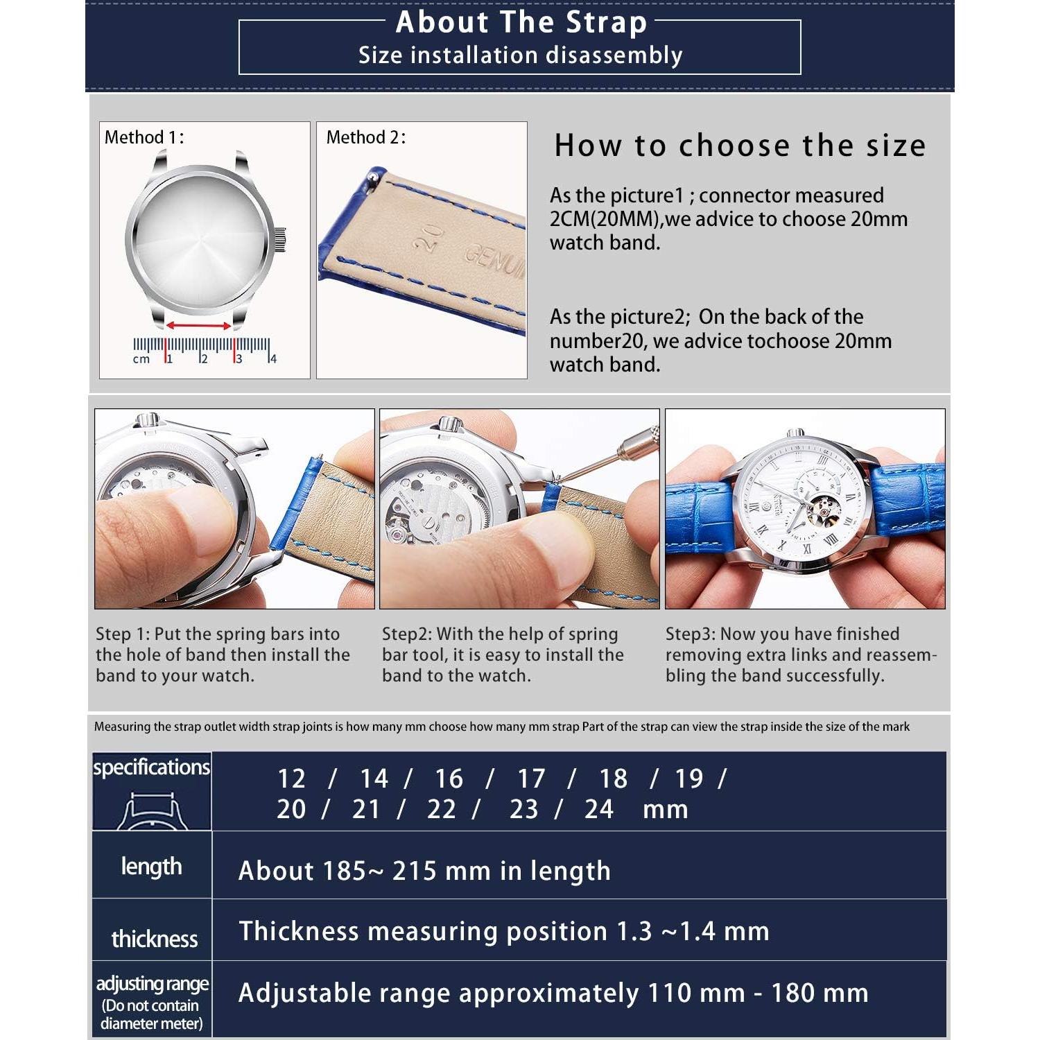 Correa de Reloj de Cuero BINLUN Patrón Cocodrilo 12mm
