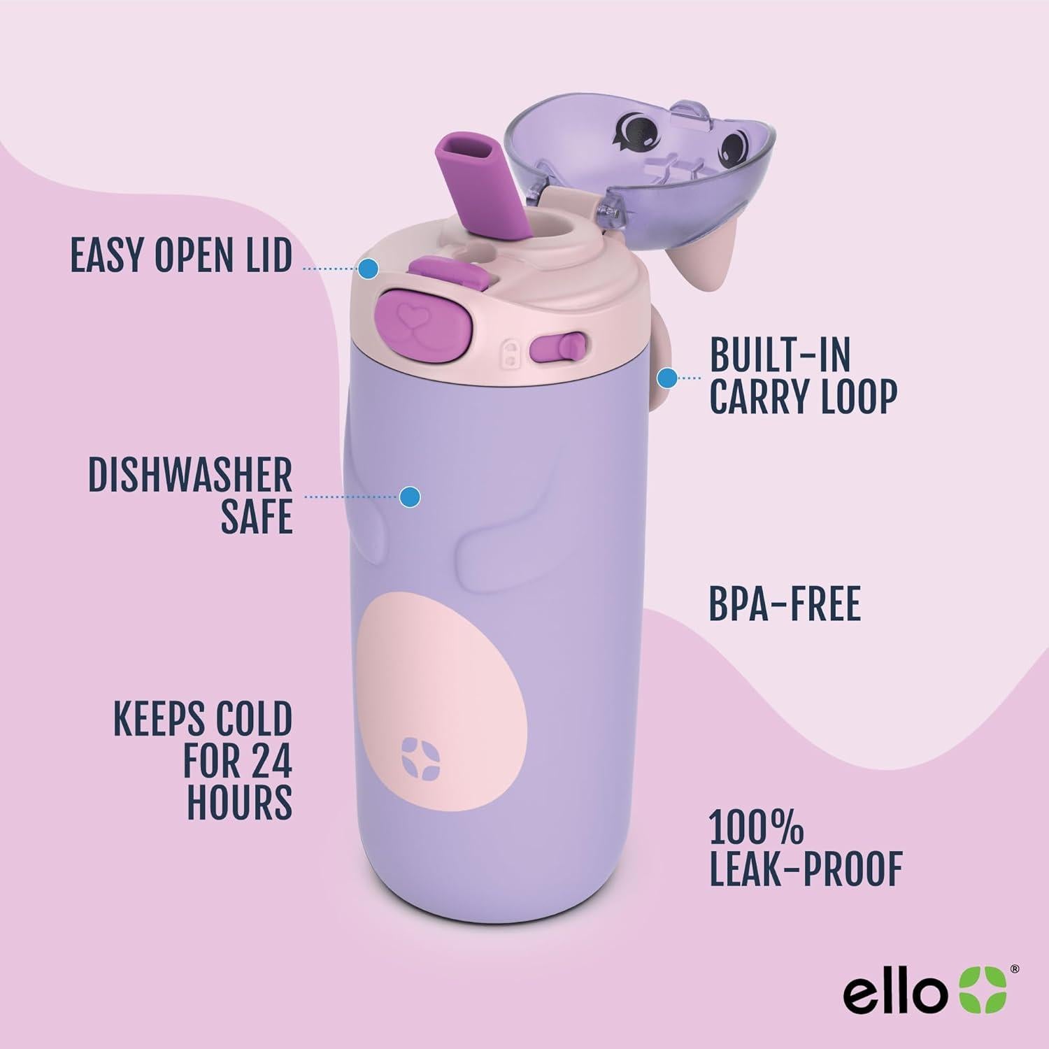 Botella de Agua Ello Ellies 355ml Acero Inoxidable Gato