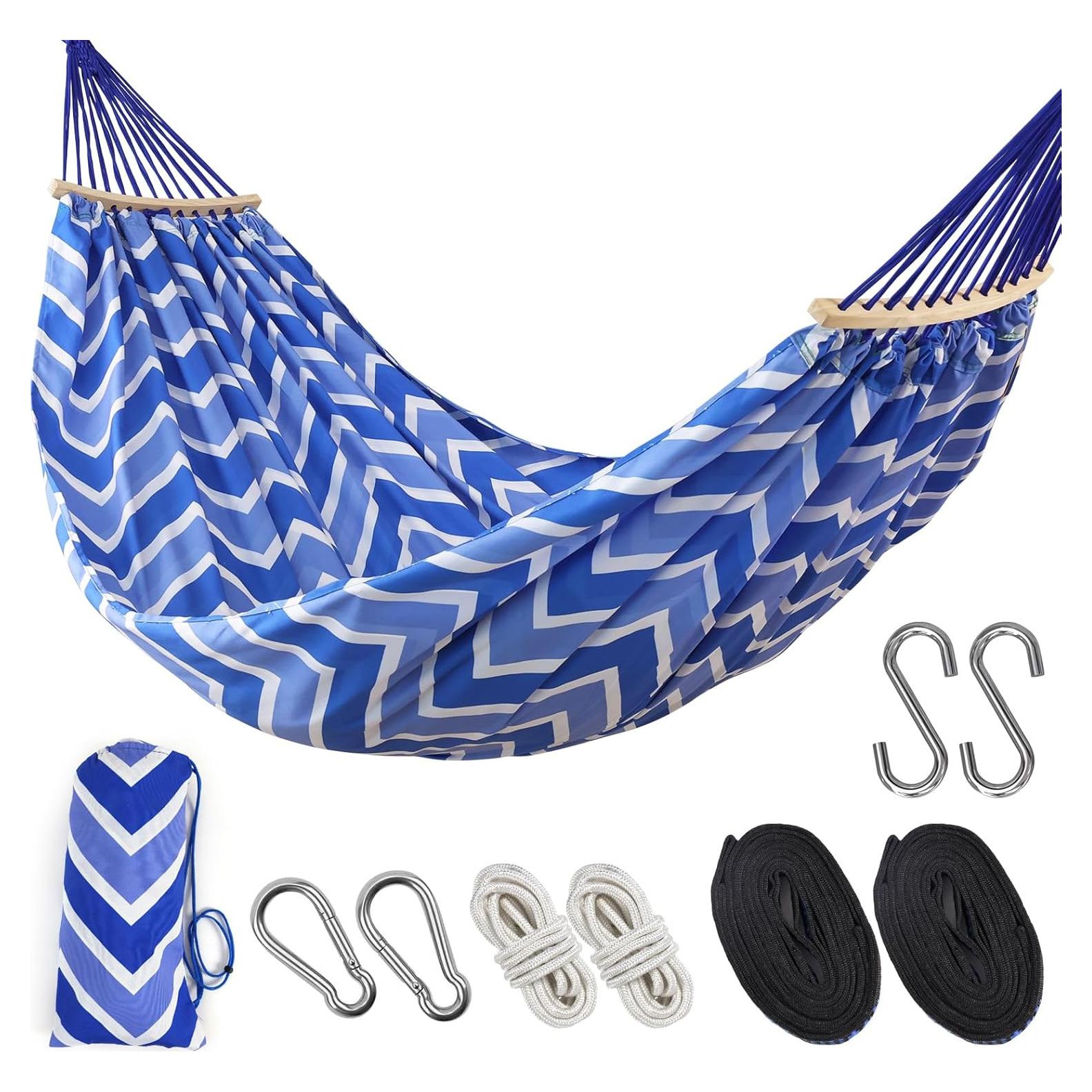 Hamaca Doble OdetoNature 290x145cm Rayas Azules Portátil