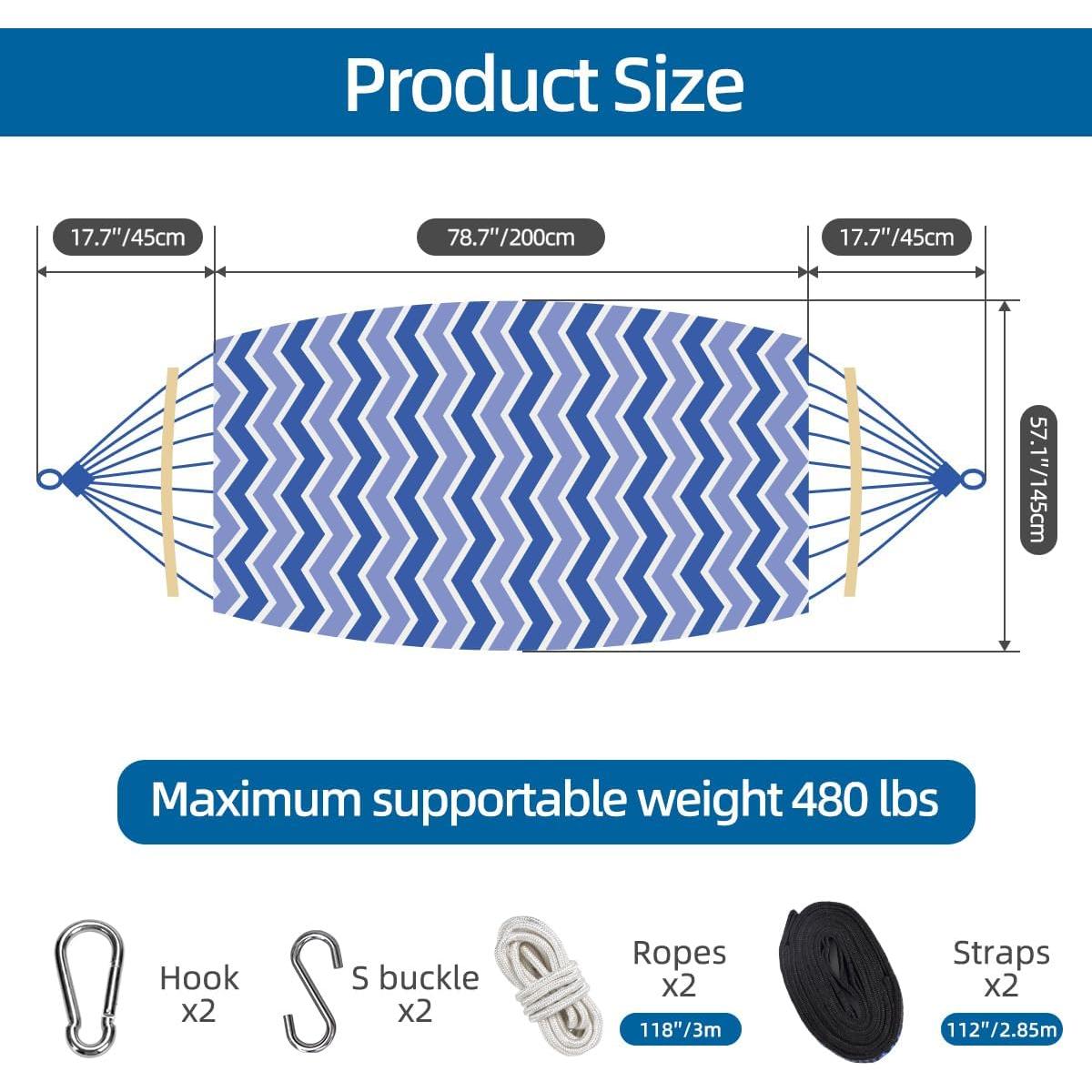 Hamaca Doble OdetoNature 290x145cm Rayas Azules Portátil