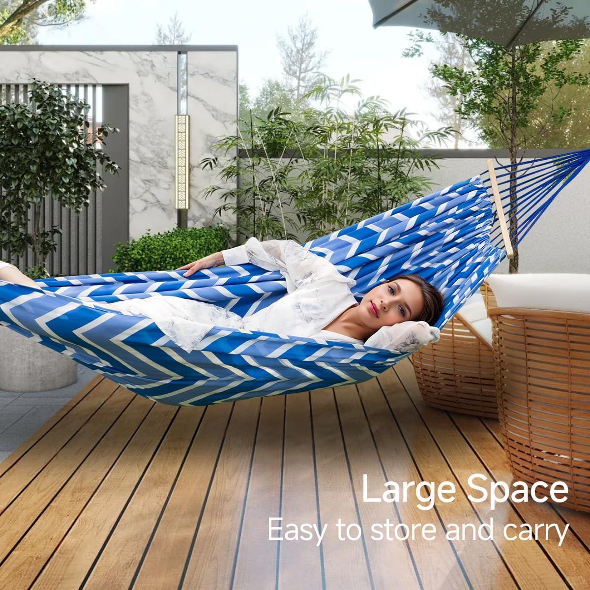 Hamaca Doble OdetoNature 290x145cm Rayas Azules Portátil