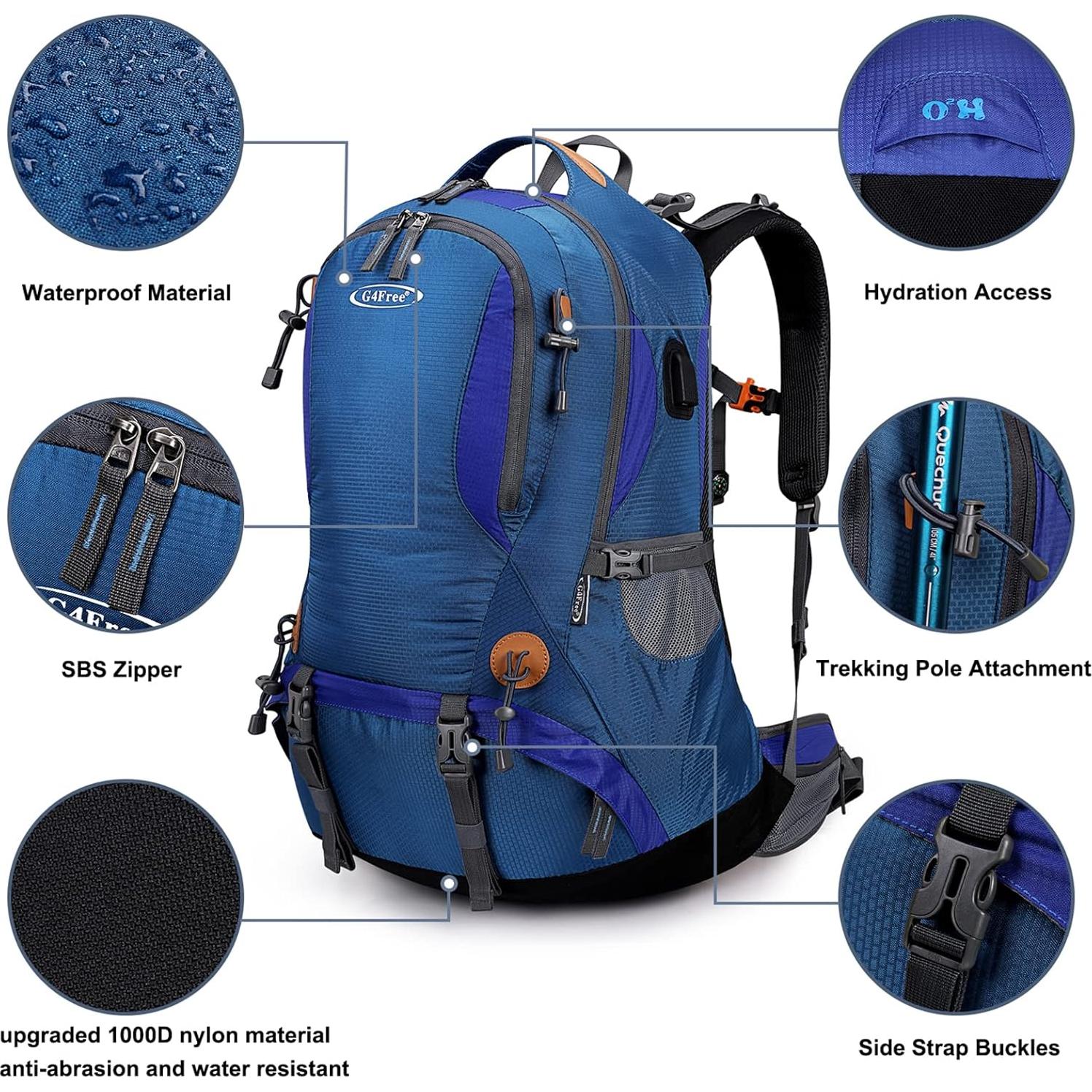 Mochila de Senderismo G4Free 50L Impermeable con Funda