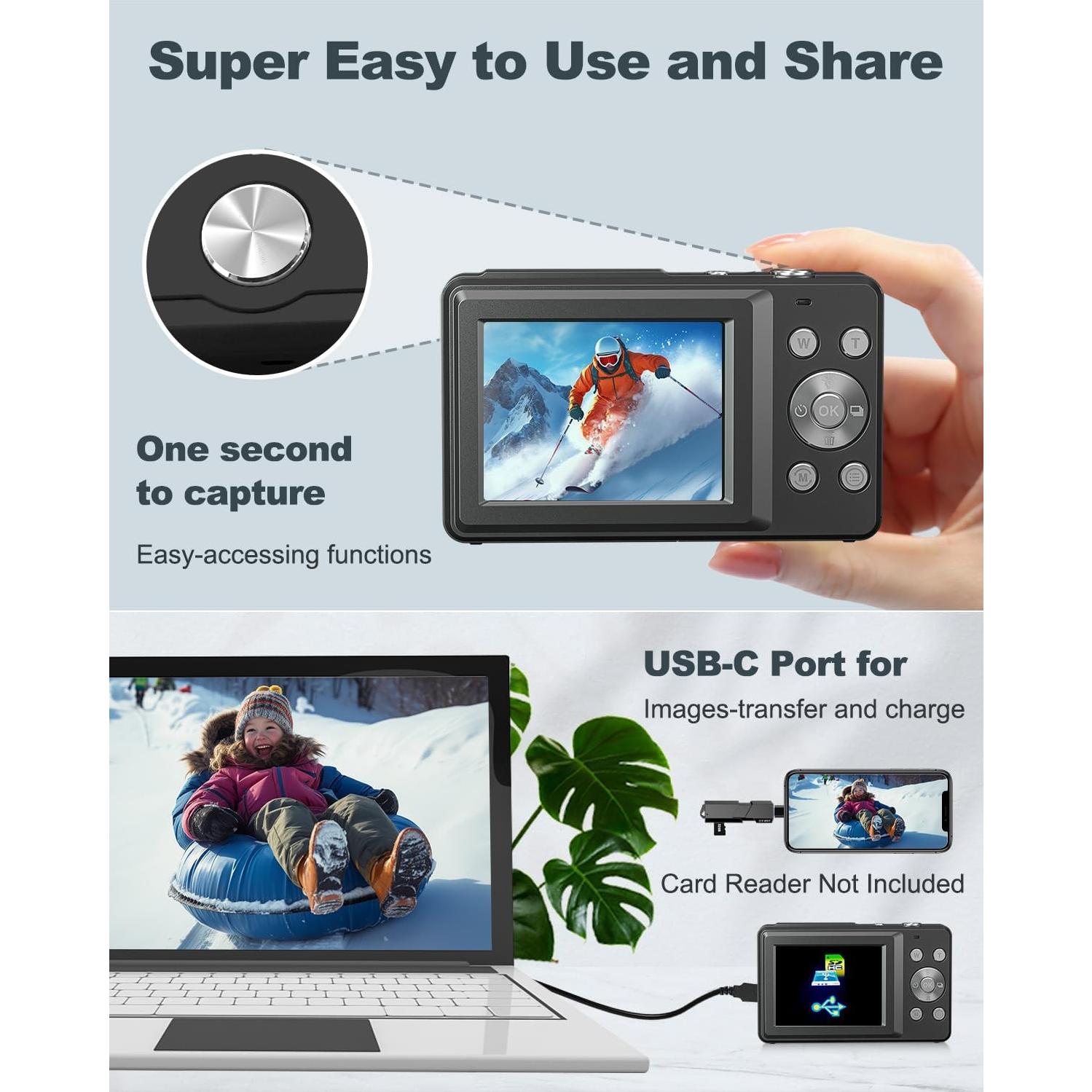 Cámara Digital CAMKORY DC403SL-US 44MP FHD 1080P para Niños