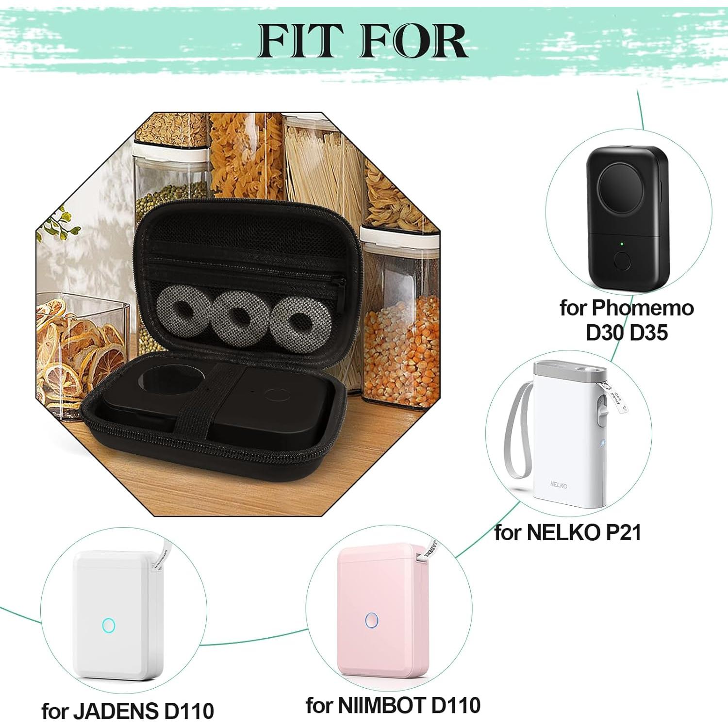 Funda Dura Negra para Impresoras de Etiquetas Phomemo, NELKO, NIIMBOT, JADENS