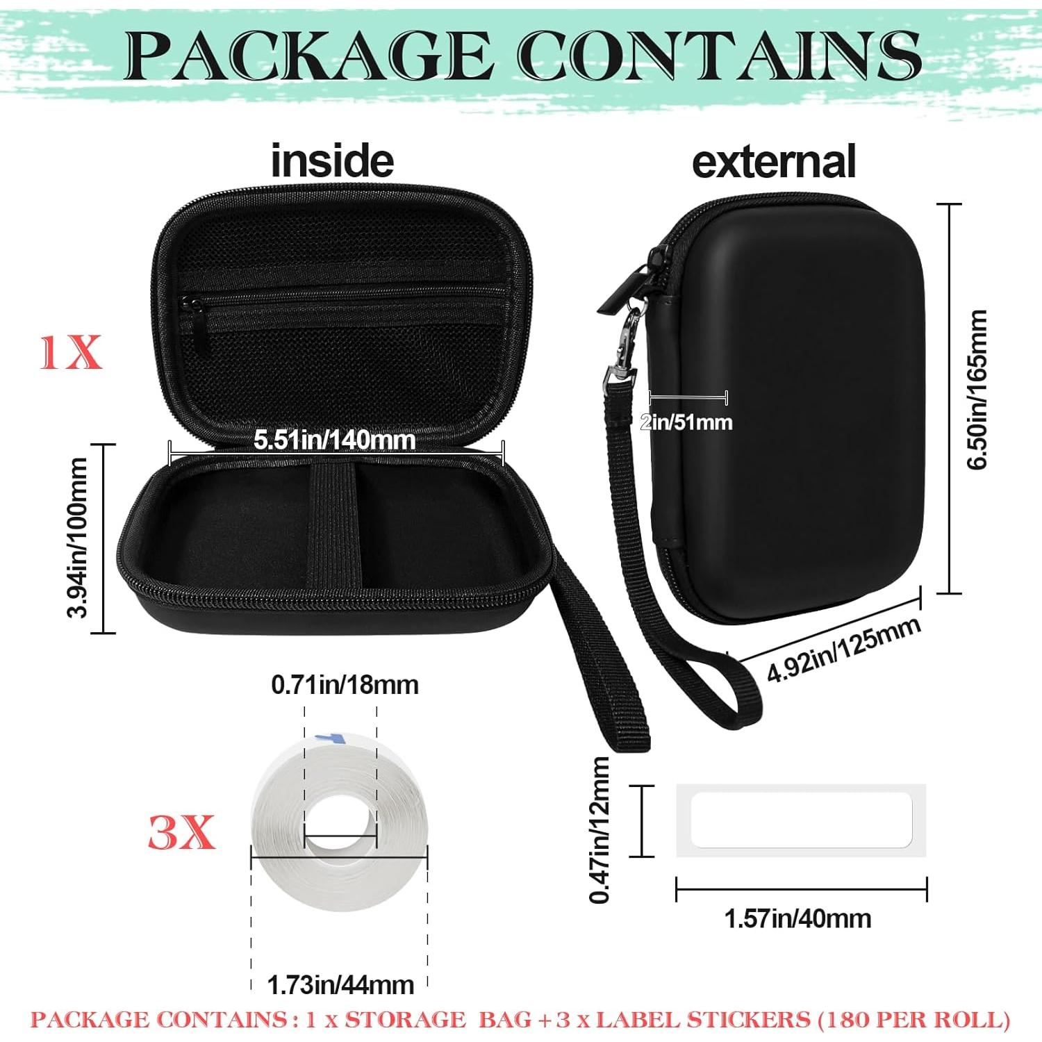 Funda Dura Negra para Impresoras de Etiquetas Phomemo, NELKO, NIIMBOT, JADENS