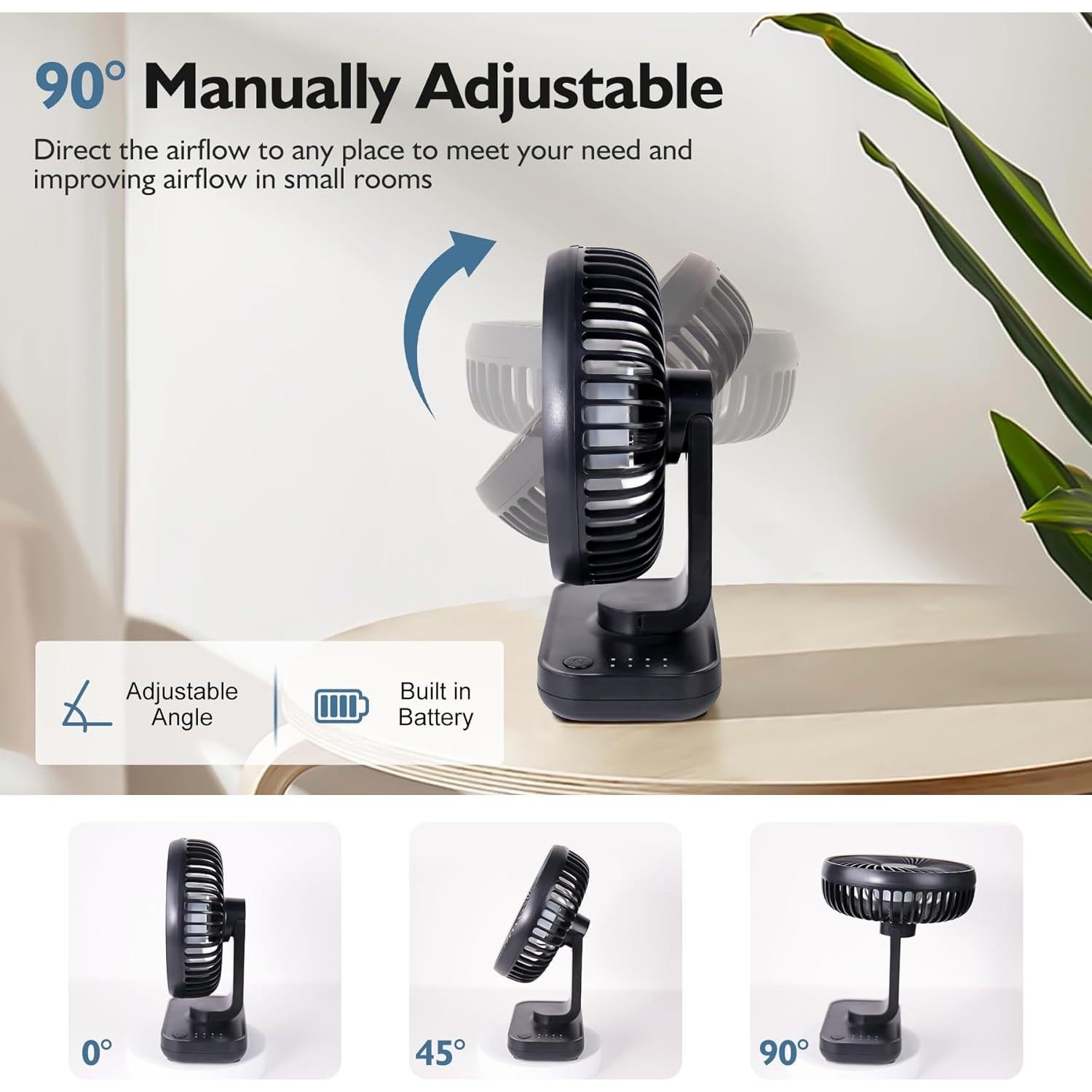 Ventilador de Mesa CONBOLA Recargable 3600mAh 4 Velocidades Azul