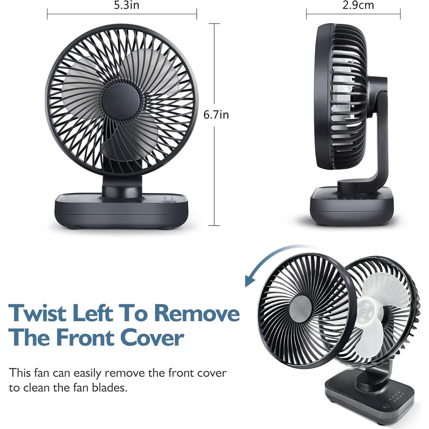 Ventilador de Mesa CONBOLA Recargable 3600mAh 4 Velocidades Azul