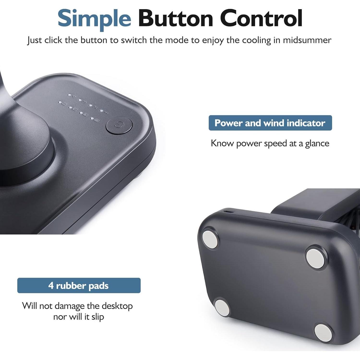 Ventilador de Mesa CONBOLA Recargable 3600mAh 4 Velocidades Azul