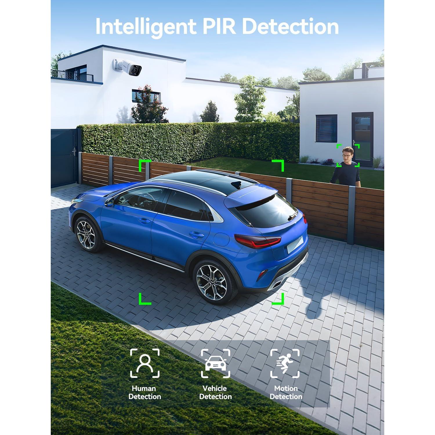 FOSCAM 4K 8MP IP PoE Security Cameras Wireless Outdoor, V8EP Surveillance Camera for Home Security, 120° FoV, 20x Zoom, AI Detect Human/Vehicle, 66FT Color Night Vision,Siren Alert,2-Way Audio,IP66