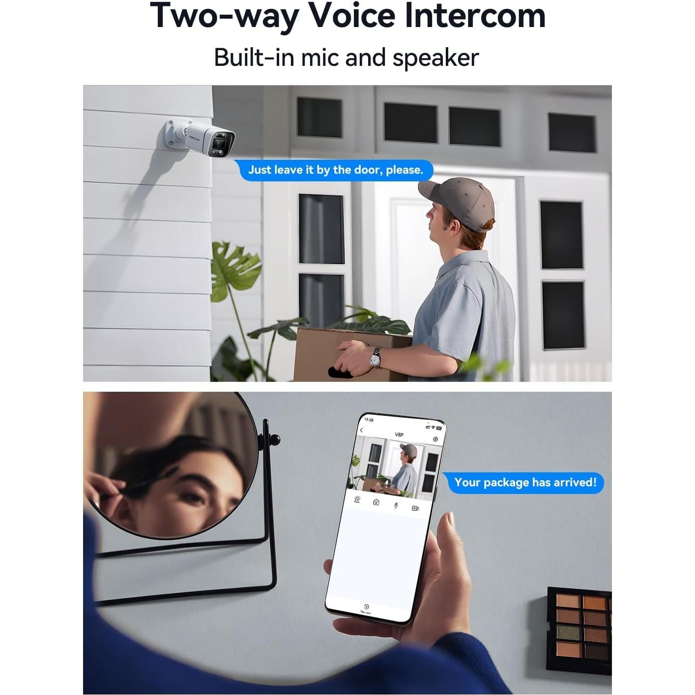 FOSCAM 4K 8MP IP PoE Security Cameras Wireless Outdoor, V8EP Surveillance Camera for Home Security, 120° FoV, 20x Zoom, AI Detect Human/Vehicle, 66FT Color Night Vision,Siren Alert,2-Way Audio,IP66