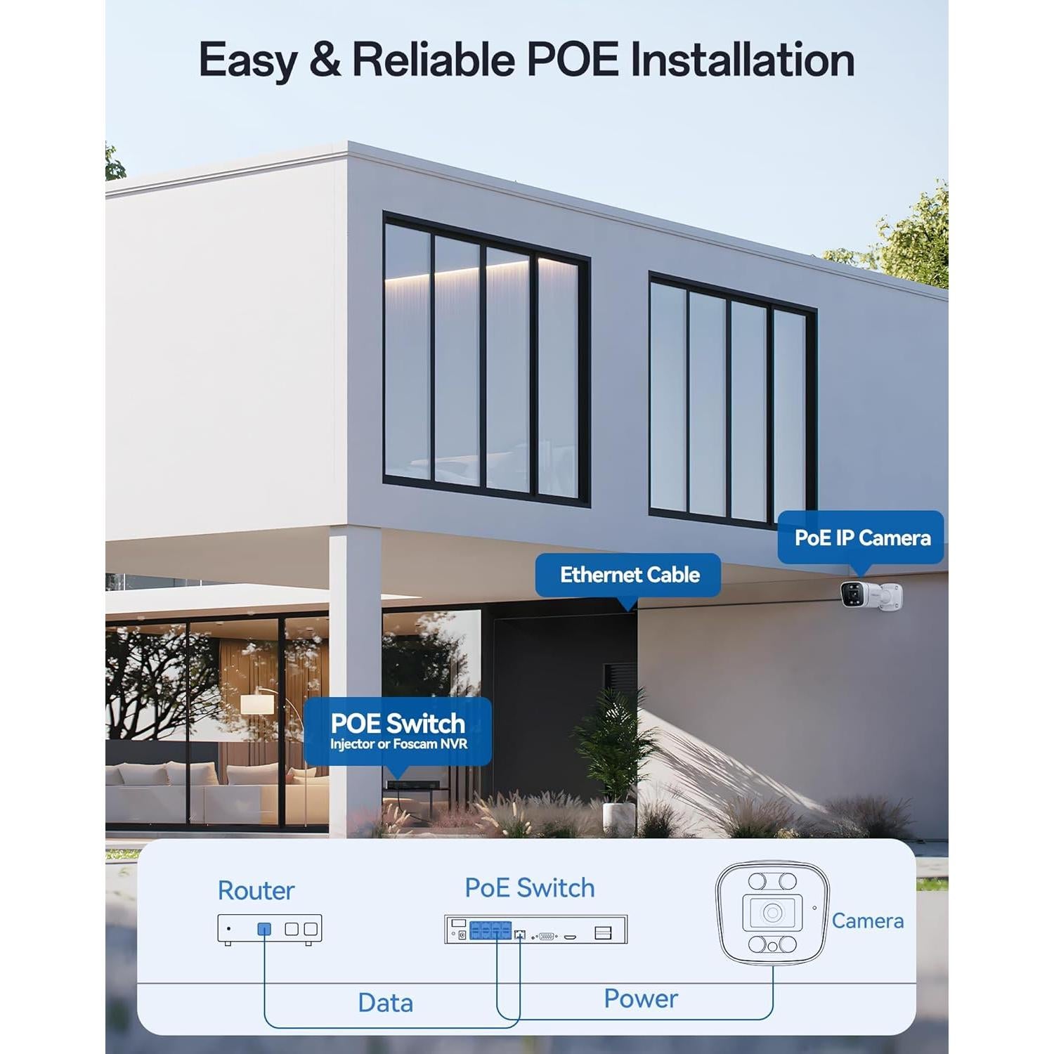 FOSCAM 4K 8MP IP PoE Security Cameras Wireless Outdoor, V8EP Surveillance Camera for Home Security, 120° FoV, 20x Zoom, AI Detect Human/Vehicle, 66FT Color Night Vision,Siren Alert,2-Way Audio,IP66
