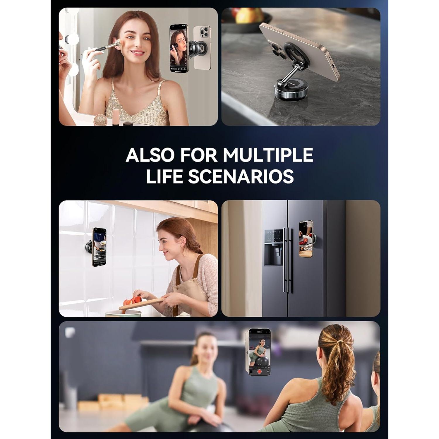 JOYROOM Magsafe Suction Cup Phone Mount, Vacuum Magnetic Phone Holder for Car, 360° Metal Strut Magsafe Car Mount for iPhone 16 Pro Max Plus/iPhone 15 14 13 12 & Android Magsafe Case, Dark Blue