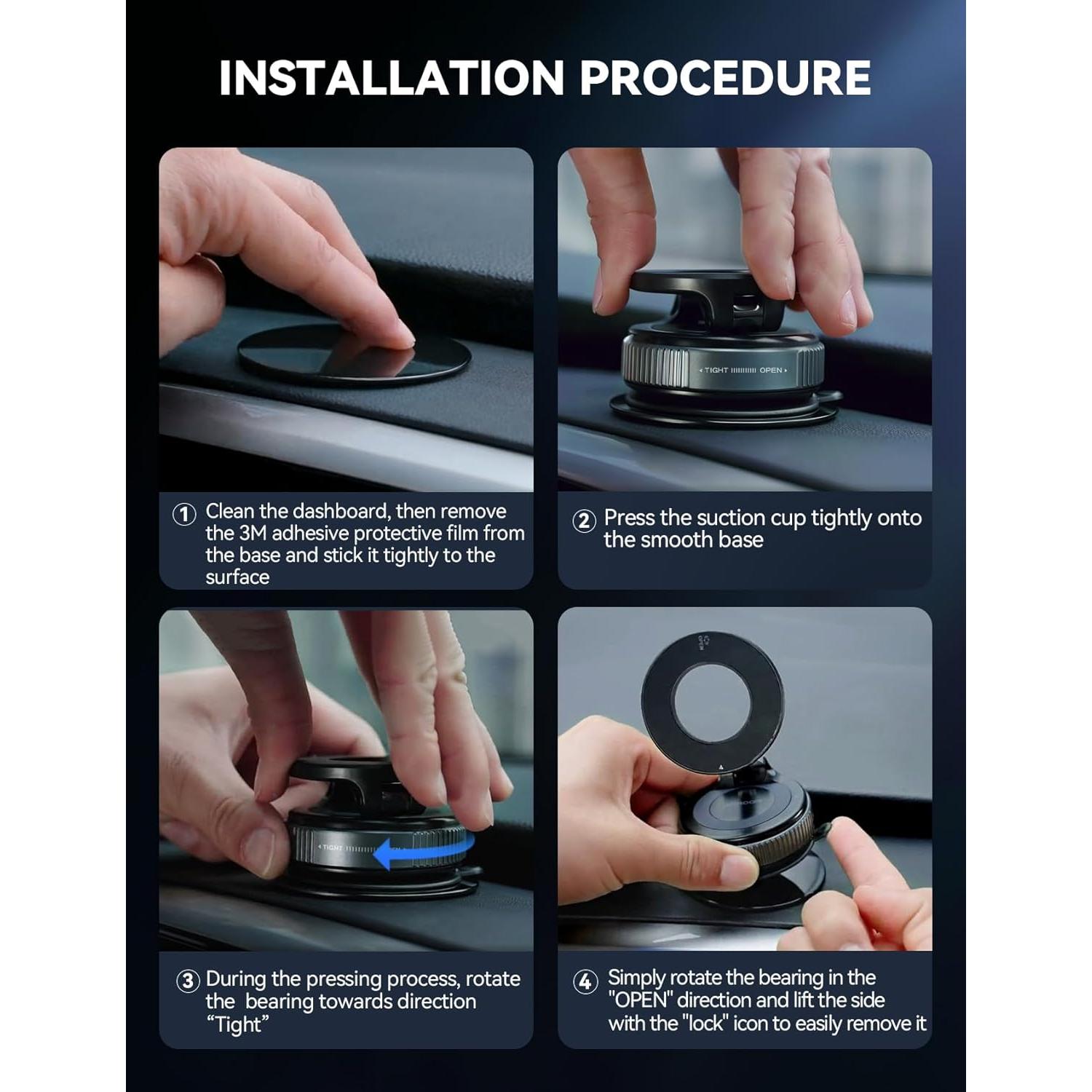 JOYROOM Magsafe Suction Cup Phone Mount, Vacuum Magnetic Phone Holder for Car, 360° Metal Strut Magsafe Car Mount for iPhone 16 Pro Max Plus/iPhone 15 14 13 12 & Android Magsafe Case, Dark Blue