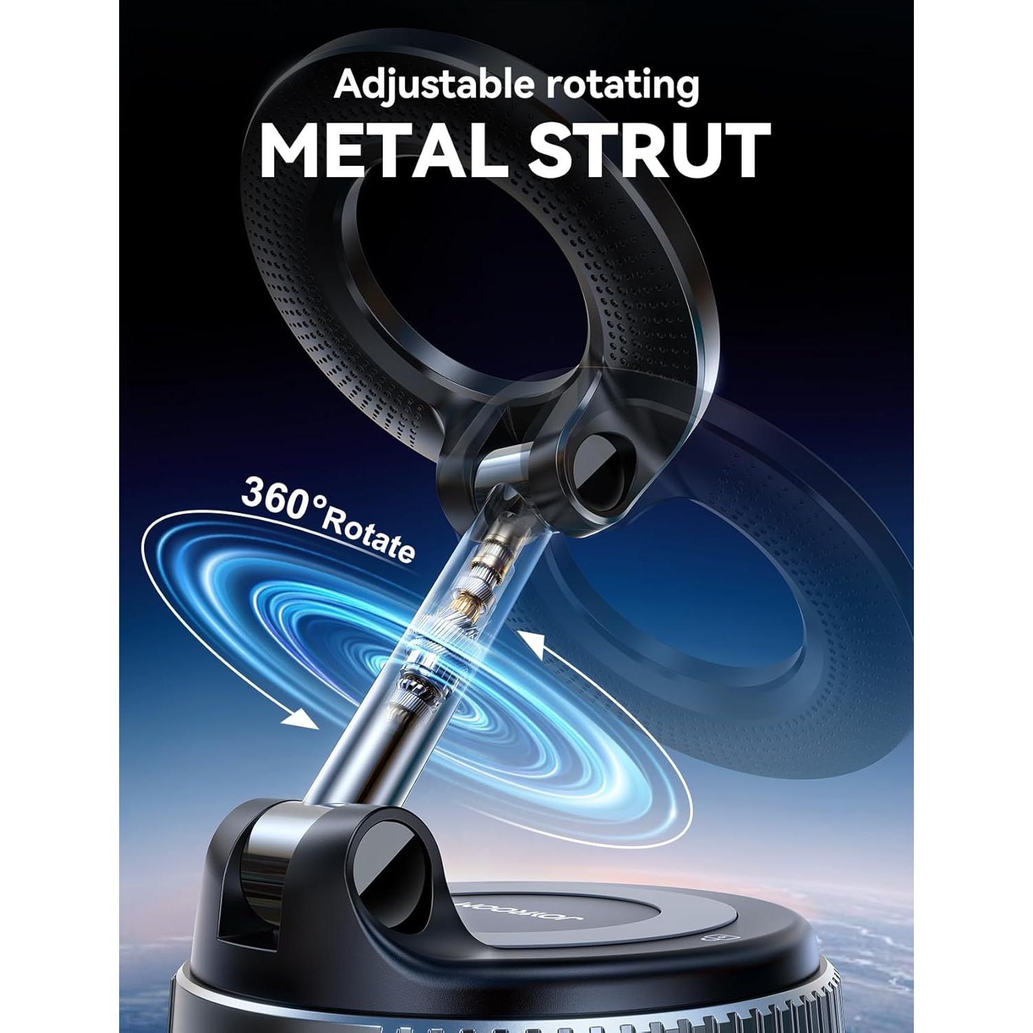 JOYROOM Magsafe Suction Cup Phone Mount, Vacuum Magnetic Phone Holder for Car, 360° Metal Strut Magsafe Car Mount for iPhone 16 Pro Max Plus/iPhone 15 14 13 12 & Android Magsafe Case, Dark Blue