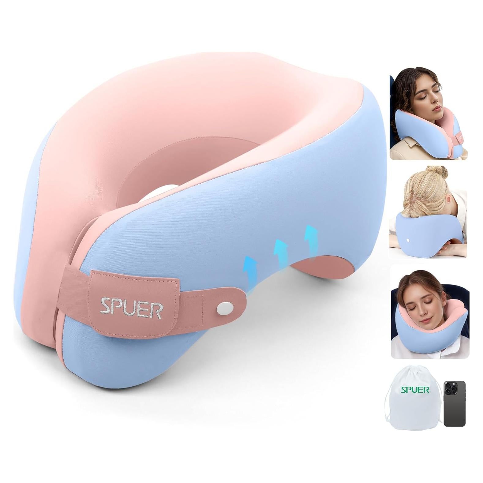 Almohada de Viaje Ergonómica SPUER Azul y Rosa Ajustable