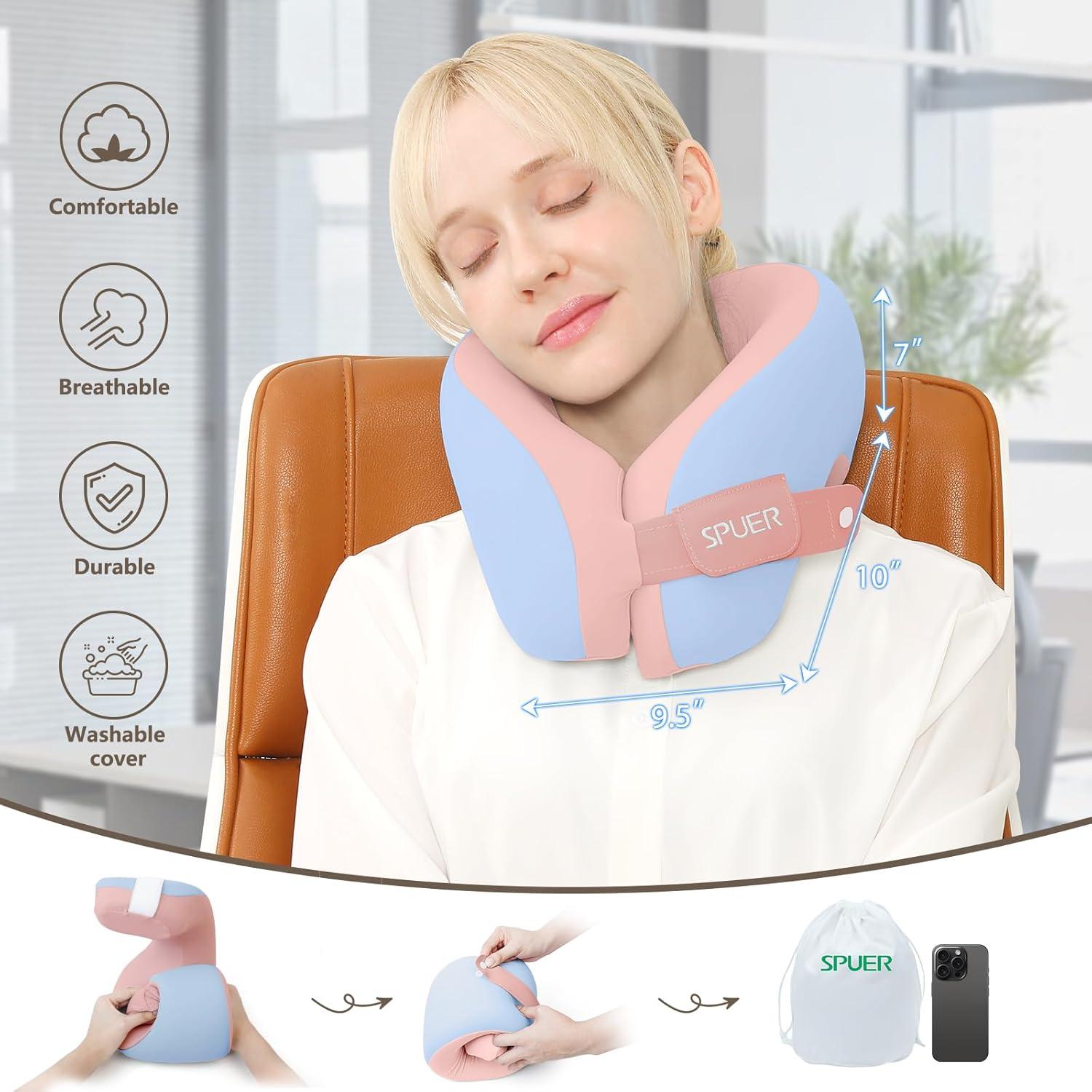 Almohada de Viaje Ergonómica SPUER Azul y Rosa Ajustable