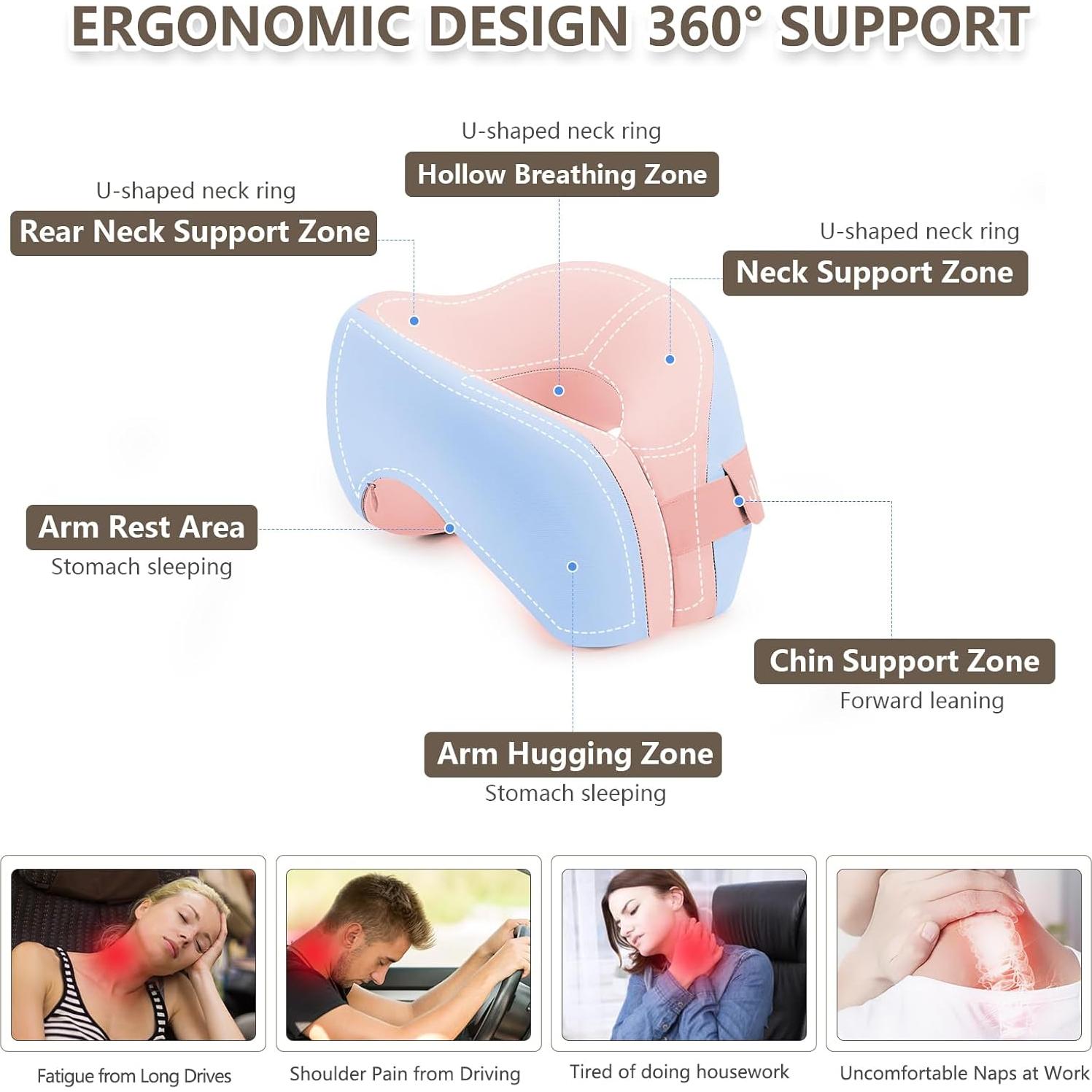 Almohada de Viaje Ergonómica SPUER Azul y Rosa Ajustable
