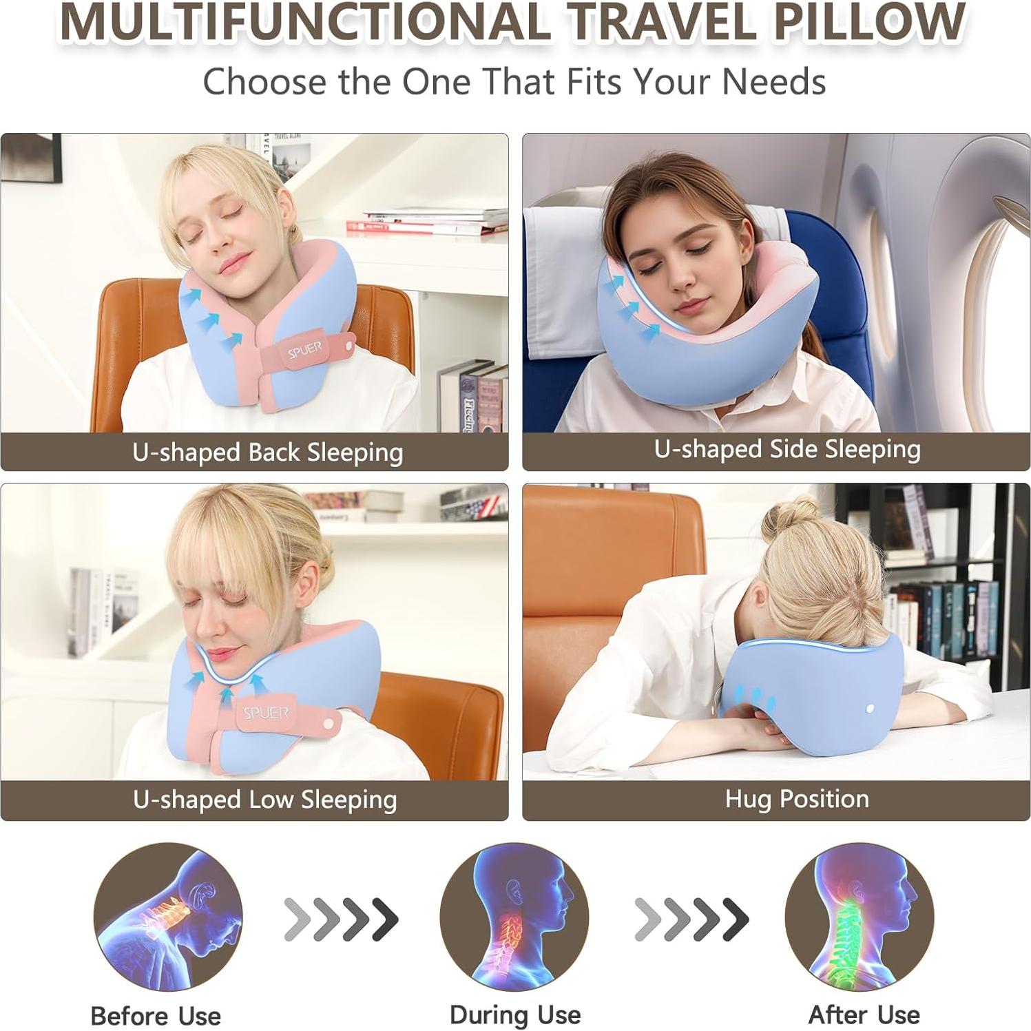 Almohada de Viaje Ergonómica SPUER Azul y Rosa Ajustable