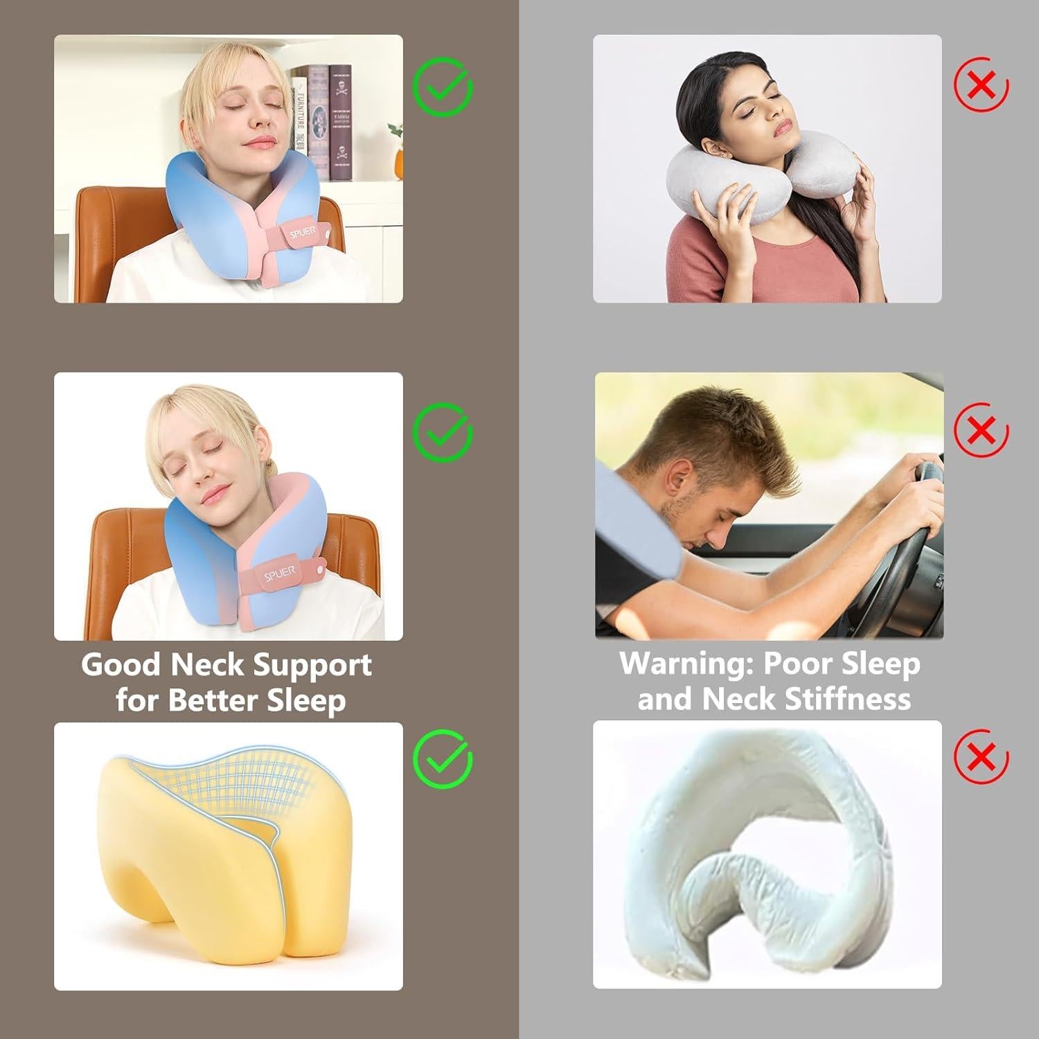 Almohada de Viaje Ergonómica SPUER Azul y Rosa Ajustable