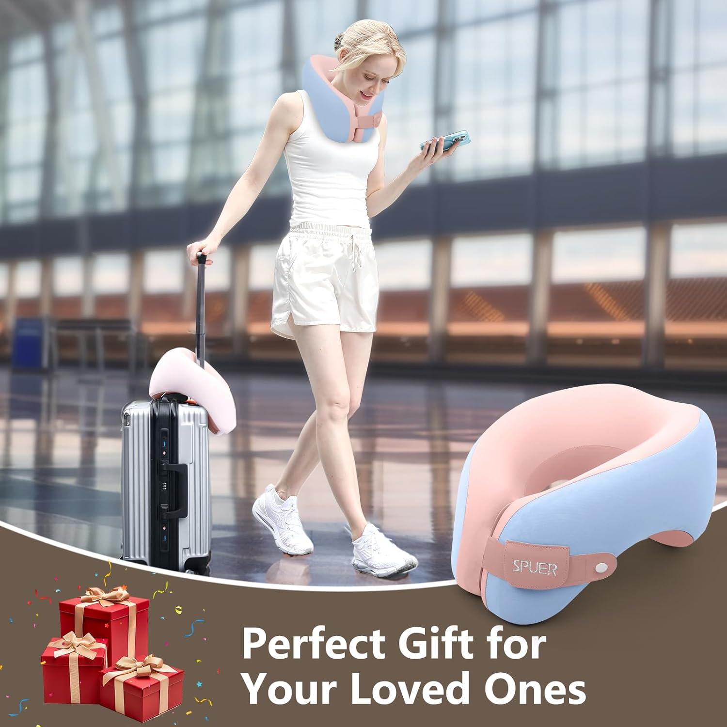 Almohada de Viaje Ergonómica SPUER Azul y Rosa Ajustable