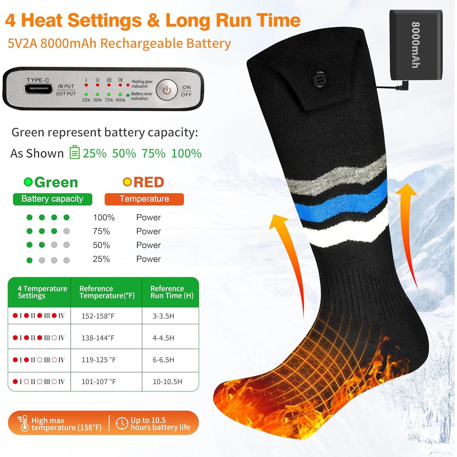 Calcetines Calentados WAMOVAL SK-02 Unisex 8000mAh Recargables