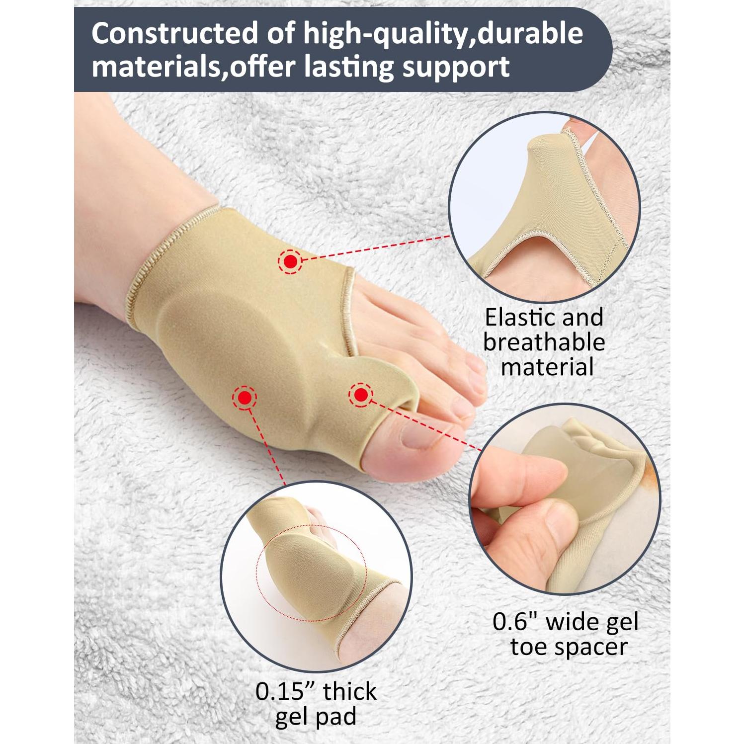 2 Pcs Bunion Corrector for Women Men Bunion Pain Relief, Big Toe Straighteners, Breathable Bunion Correction Socks with Built-in Gel Pad, Big Toe Spacer Separators (Beige)