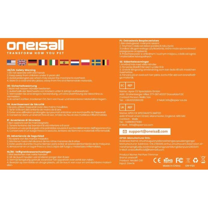 Cortapelos Inalámbrico para Perros Oneisall C61 - Bajo Ruido