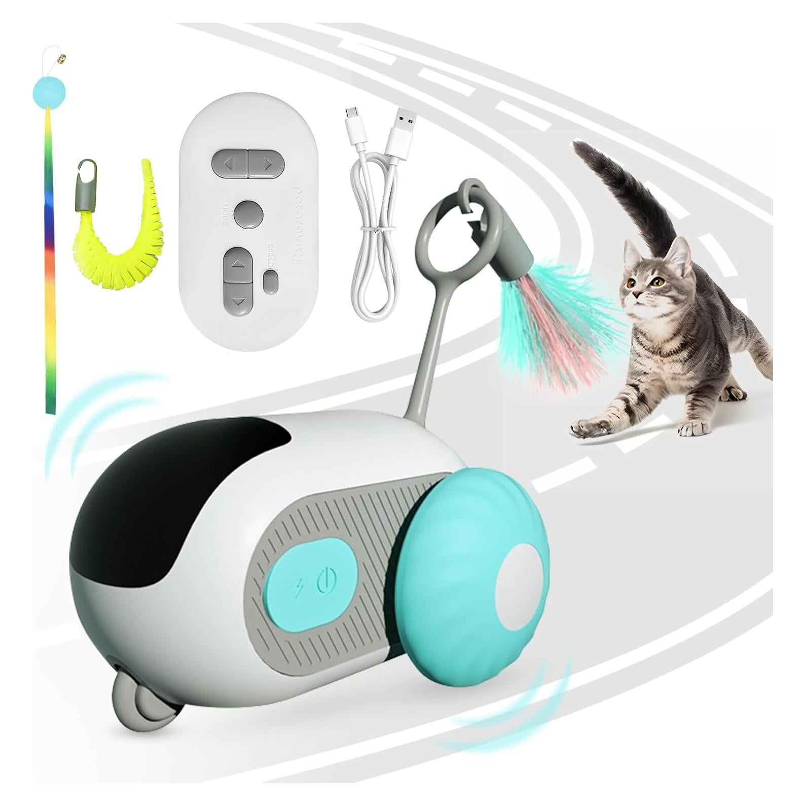 Remote Control Smart Electric Interactive Cat Toy Smart Turbo Tail Automatic Car Toys for Indoor Bored Cats Robot Rc Cat Mental Stimulation Toys Usb Rechargeable Gravity-Sensing Movement Pet Toy