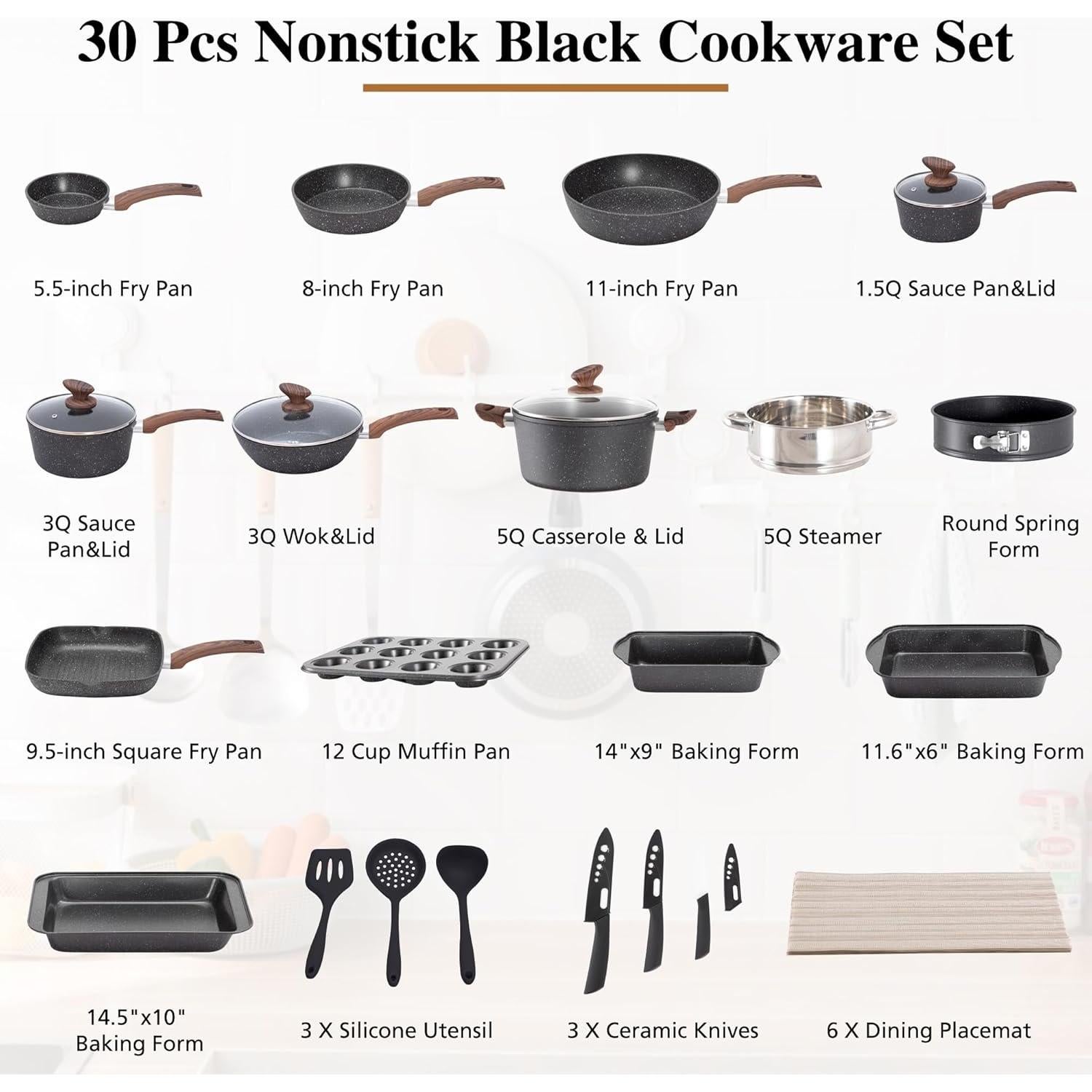 Juego de Ollas y Sartenes 30 Piezas DishDelight Antiadherente