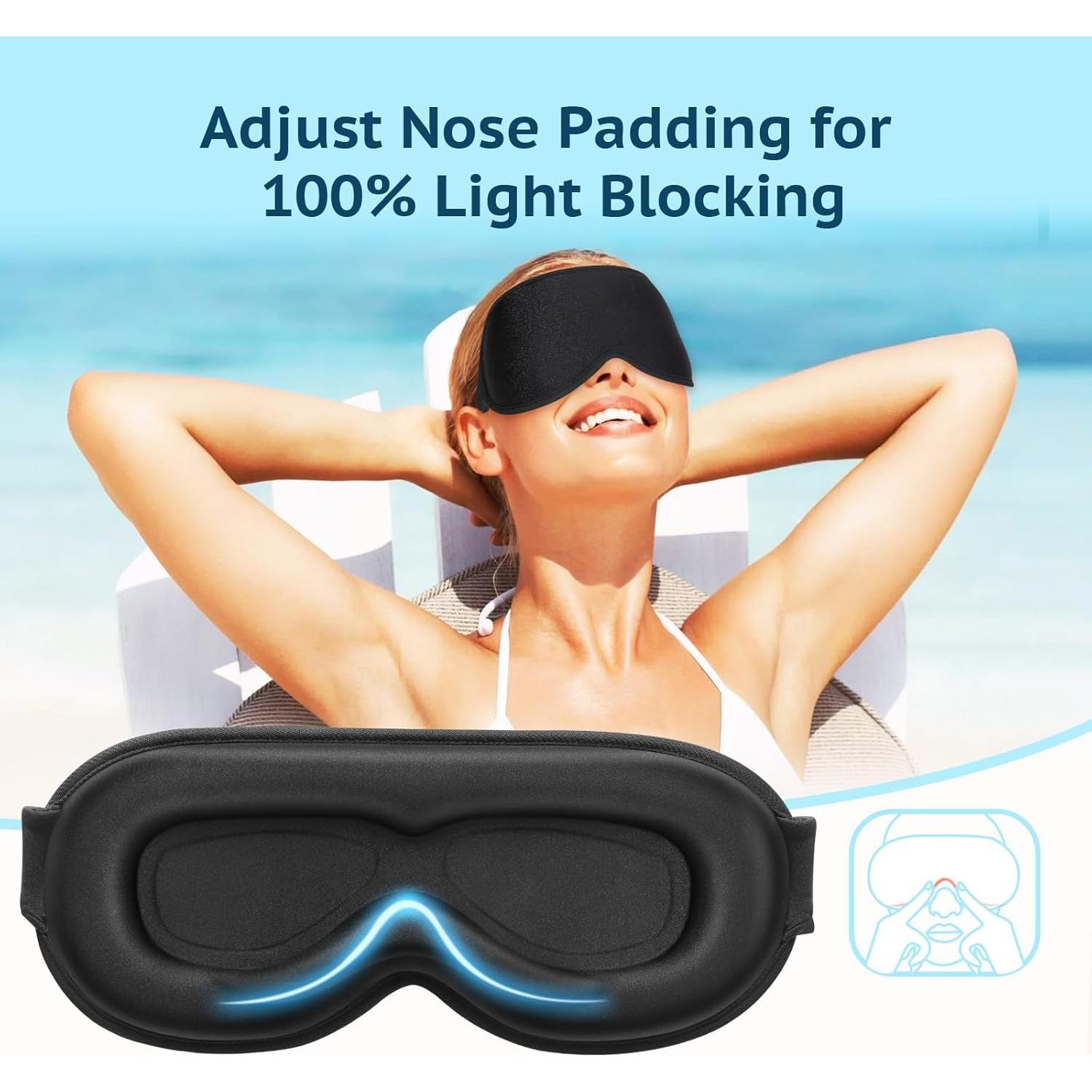 BeeVines Sleep Mask, 100% Blackout Eye Mask for Sleep, 3D Eye Mask for Women Men, Zero Eye Pressure Sleeping Mask for Side Sleepers, Eye Shade Cover Includes Travel Pouch (001 Black)