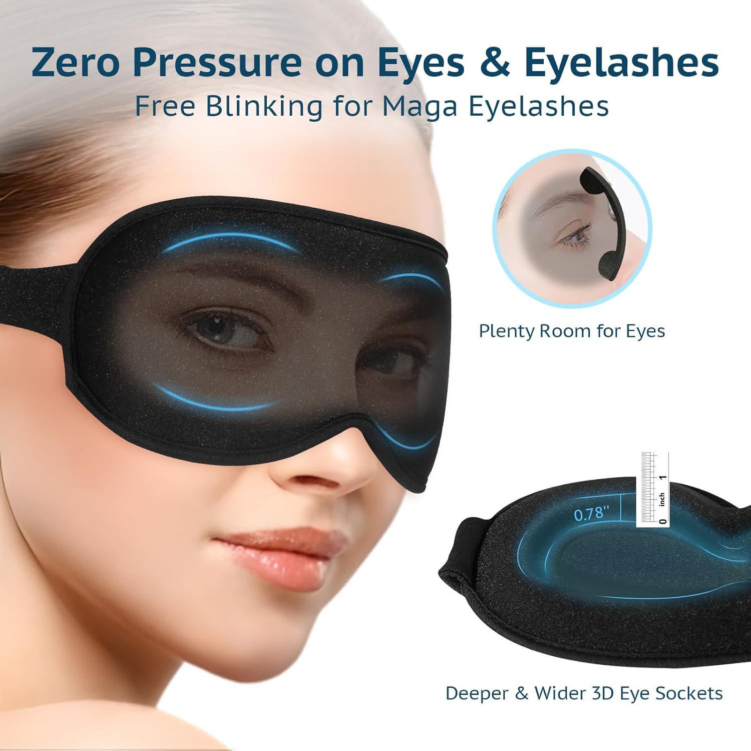 BeeVines Sleep Mask, 100% Blackout Eye Mask for Sleep, 3D Eye Mask for Women Men, Zero Eye Pressure Sleeping Mask for Side Sleepers, Eye Shade Cover Includes Travel Pouch (001 Black)