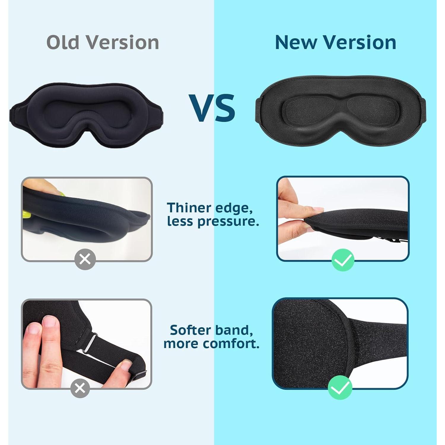 BeeVines Sleep Mask, 100% Blackout Eye Mask for Sleep, 3D Eye Mask for Women Men, Zero Eye Pressure Sleeping Mask for Side Sleepers, Eye Shade Cover Includes Travel Pouch (001 Black)