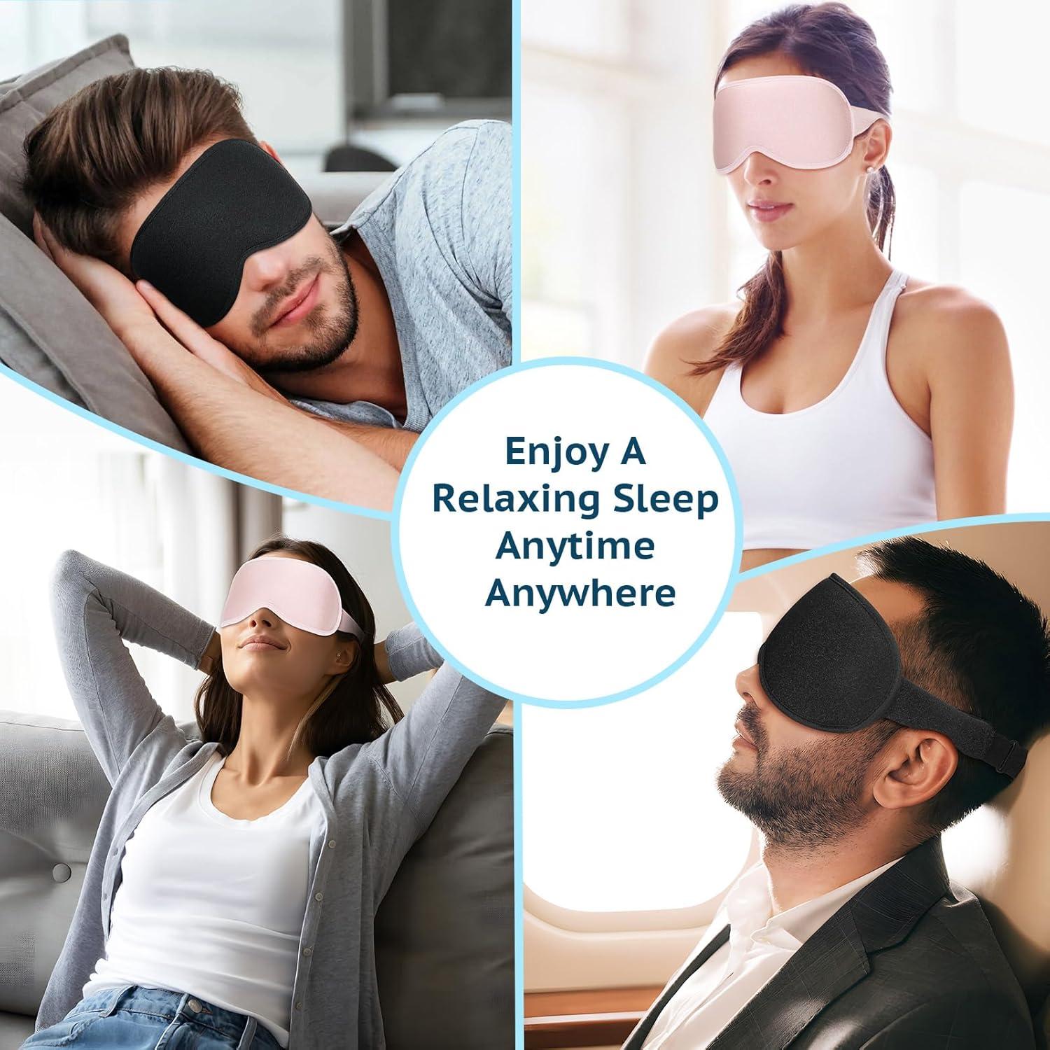 BeeVines Sleep Mask, 100% Blackout Eye Mask for Sleep, 3D Eye Mask for Women Men, Zero Eye Pressure Sleeping Mask for Side Sleepers, Eye Shade Cover Includes Travel Pouch (001 Black)