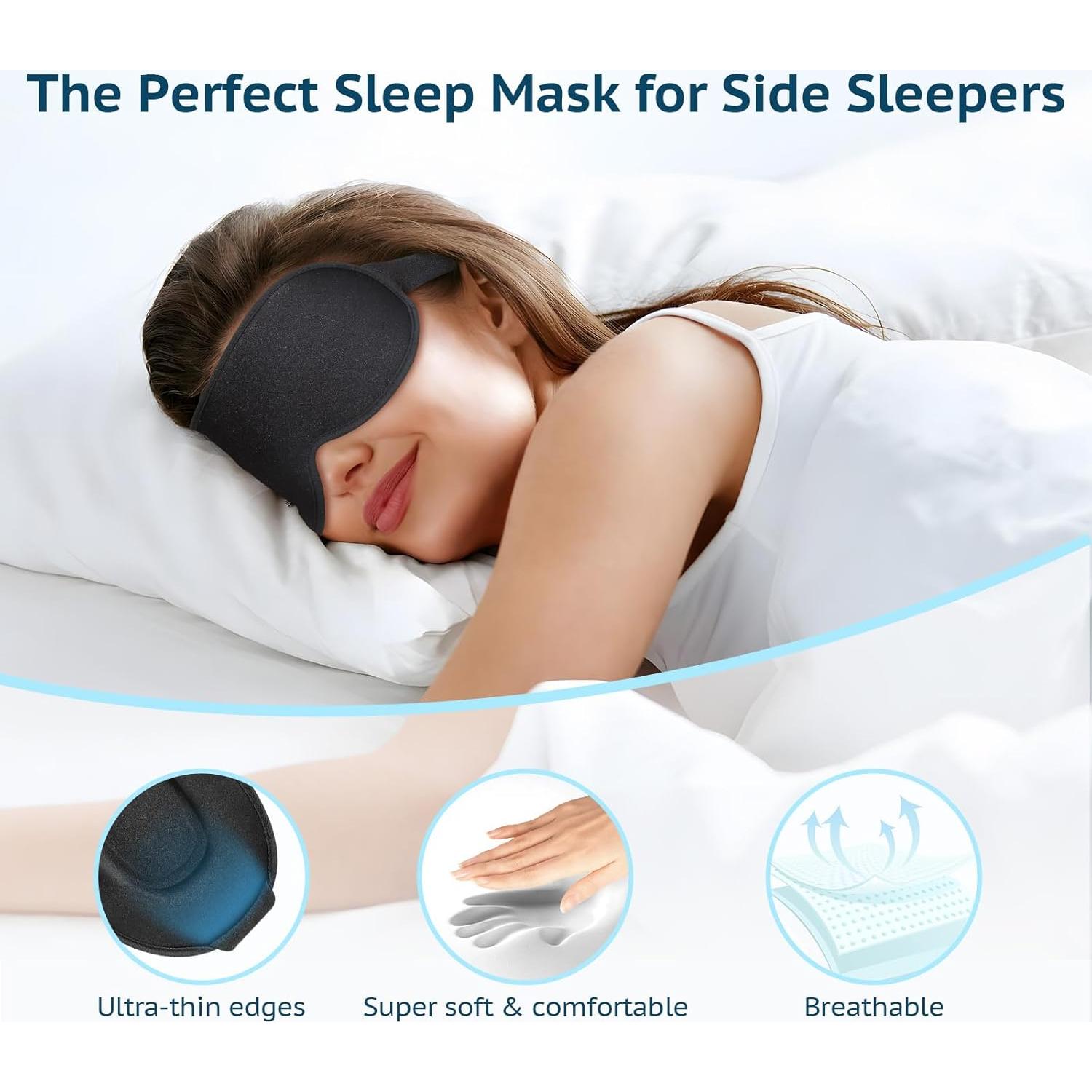 BeeVines Sleep Mask, 100% Blackout Eye Mask for Sleep, 3D Eye Mask for Women Men, Zero Eye Pressure Sleeping Mask for Side Sleepers, Eye Shade Cover Includes Travel Pouch (001 Black)