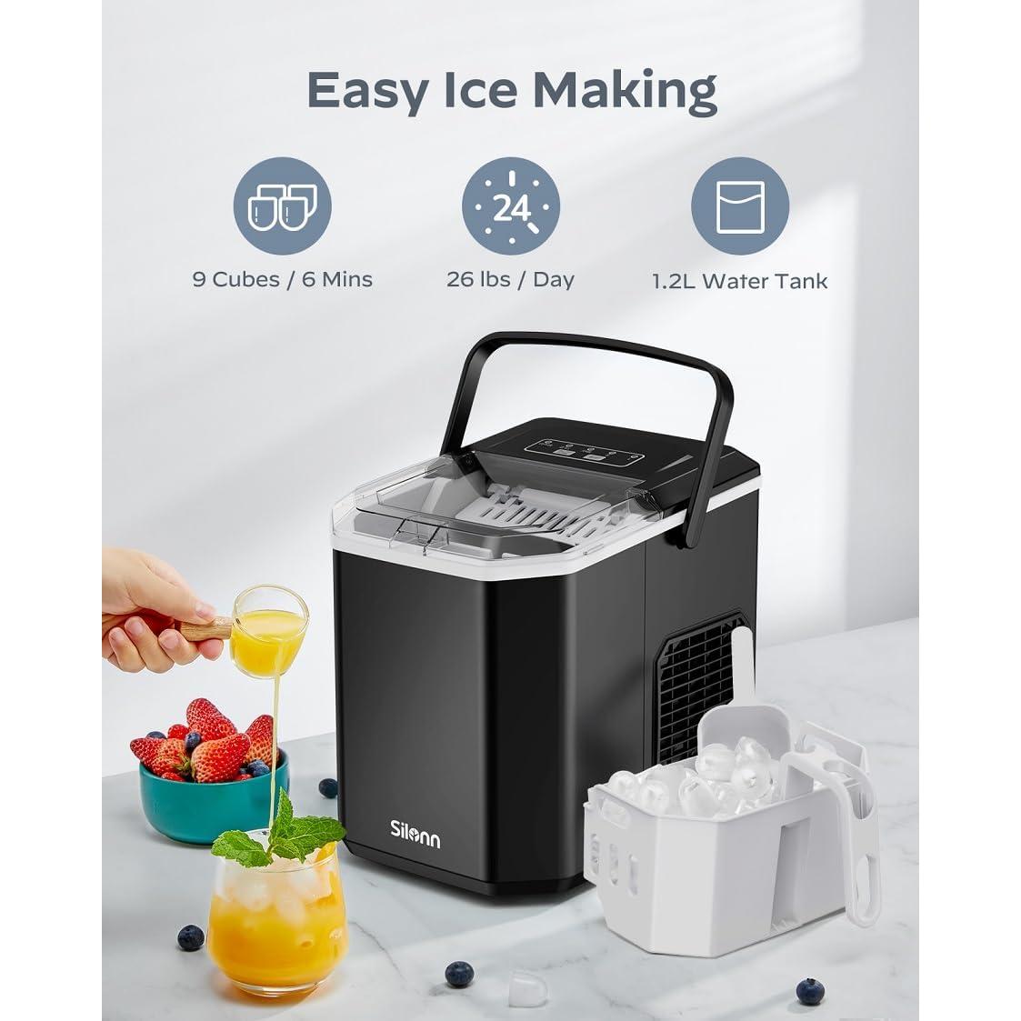 Máquina de Hielo Silonn SLIM21B, 11.79 kg/día, 9 Cubos en 6 min