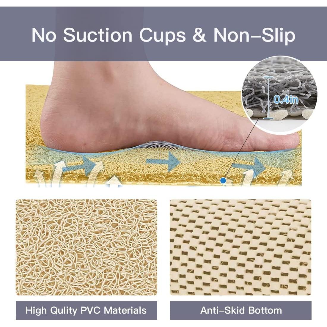 Shower Mat Non Slip,27 x 27 Inch Extra Large Bath Mat with Drain,Soft Square Loofah Shower Stall Mat Bathtub Mat for Bathroom,Without Suction Cups (Beige Yellow)