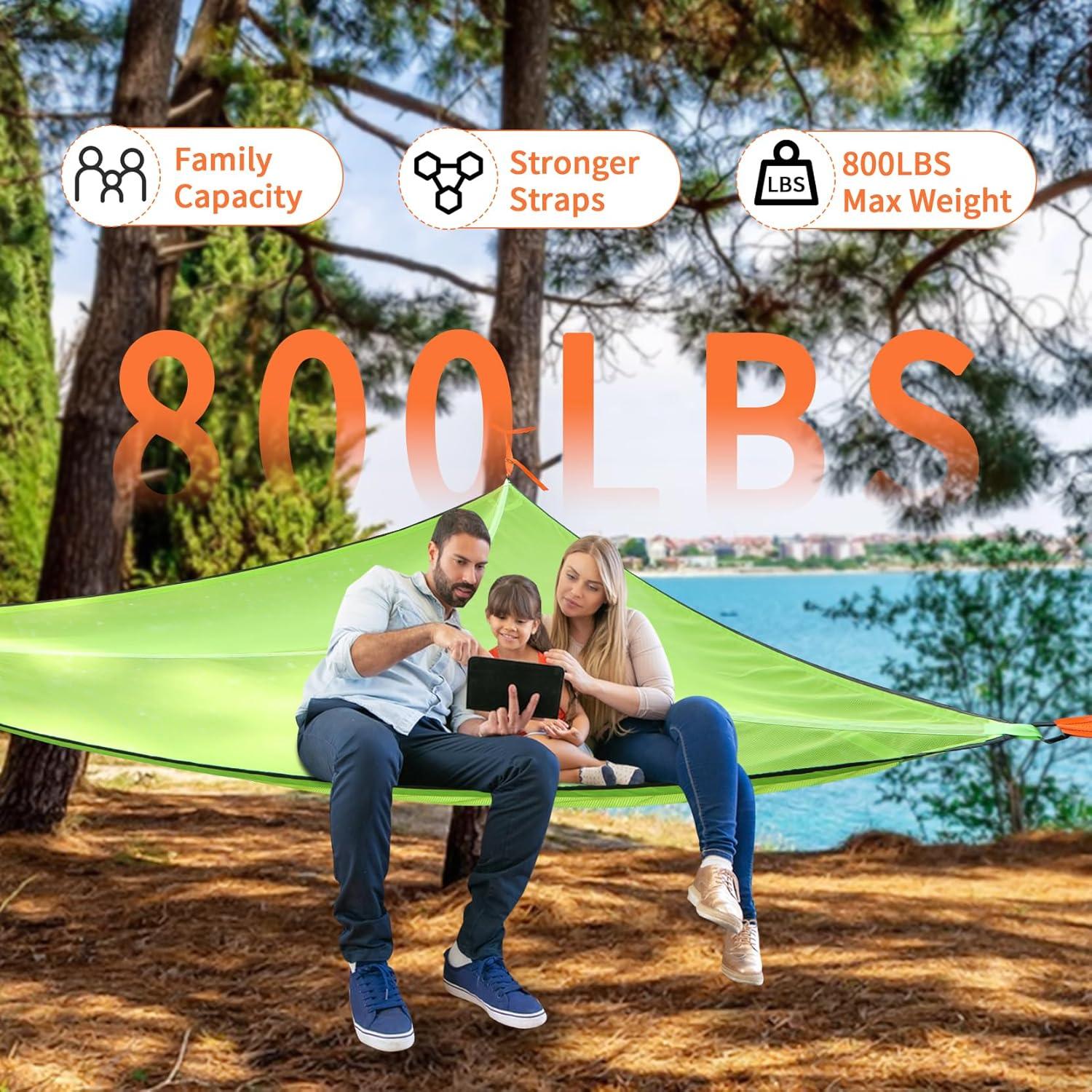 Triangle camping hammock for Outside, multi person hammock 3-6 Person Capacity, Portable 3 Point Hammock With Straps & Storage Bag Outdoor hammock for Gathering, beach, Family (157'', 1100Lbs)