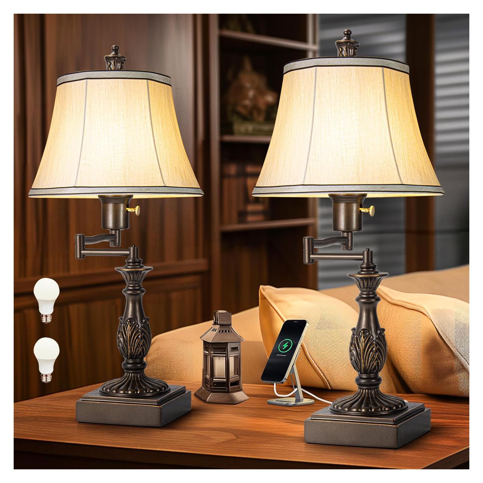 Lámpara de Mesa Rústica Ajustable Scenekoy con USB - Juego de 2