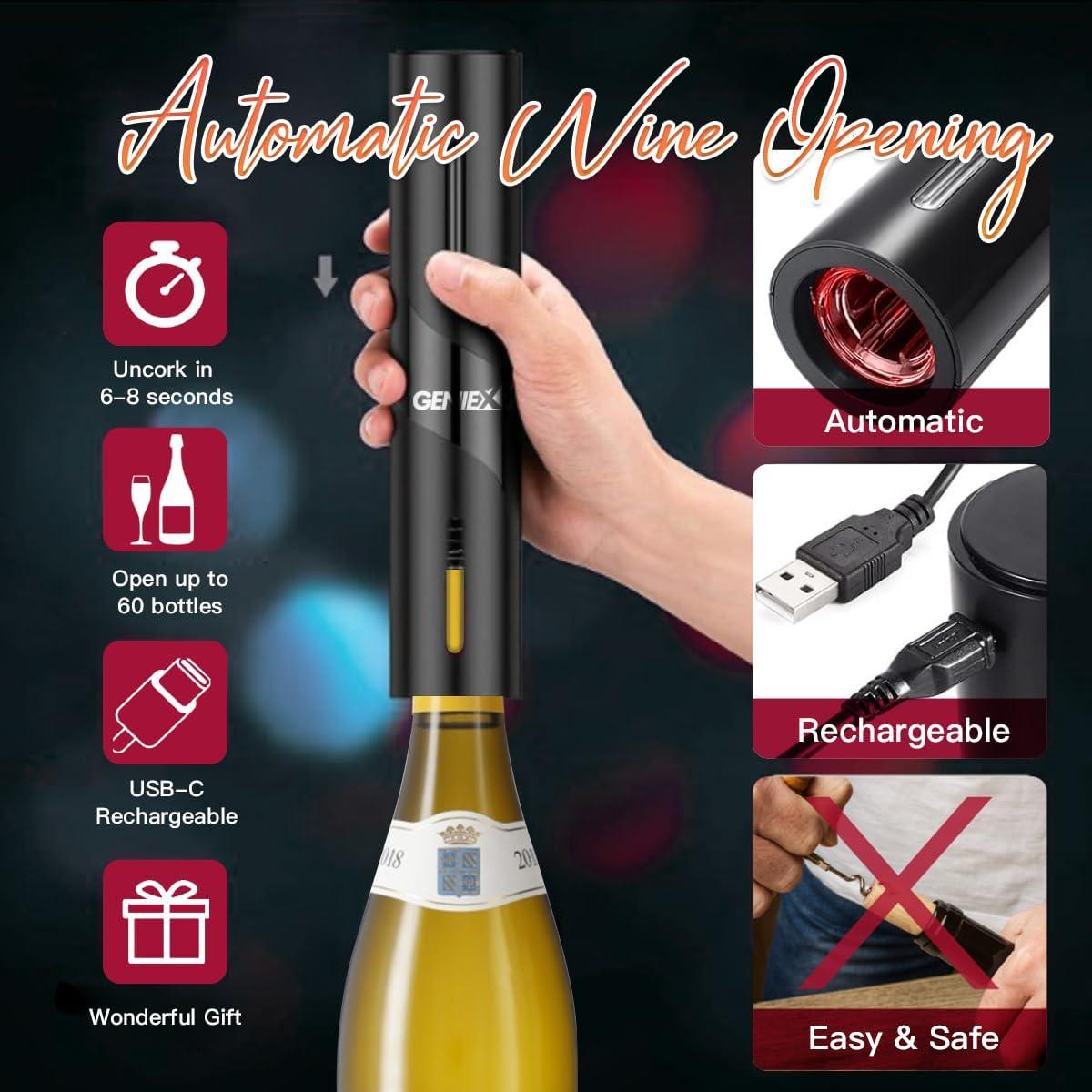 Juego de Vino Eléctrico GENIEX 4 en 1 - Sacacorchos y Dispensador