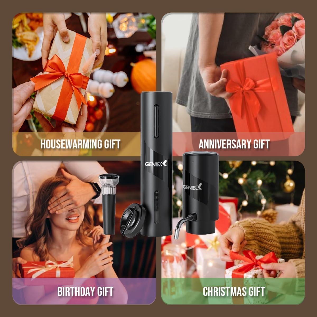 Juego de Vino Eléctrico GENIEX 4 en 1 - Sacacorchos y Dispensador