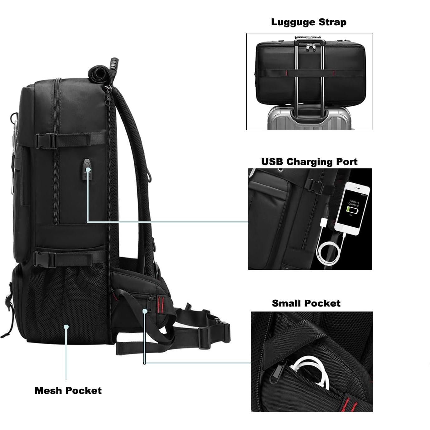 Mochila de Viaje Expandible TB-GR 55L con Cargador USB